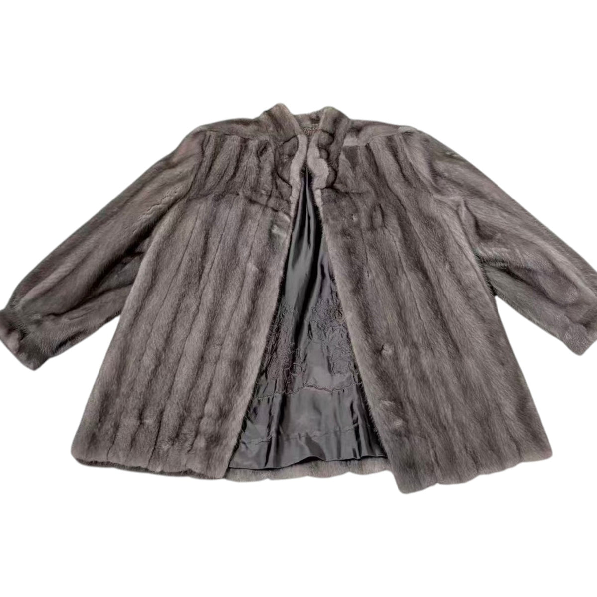 RARE BLUE IRIS MINK FUR COAT MID-LENGTH JACKET SIZE L EMBROIDERY JAPAN