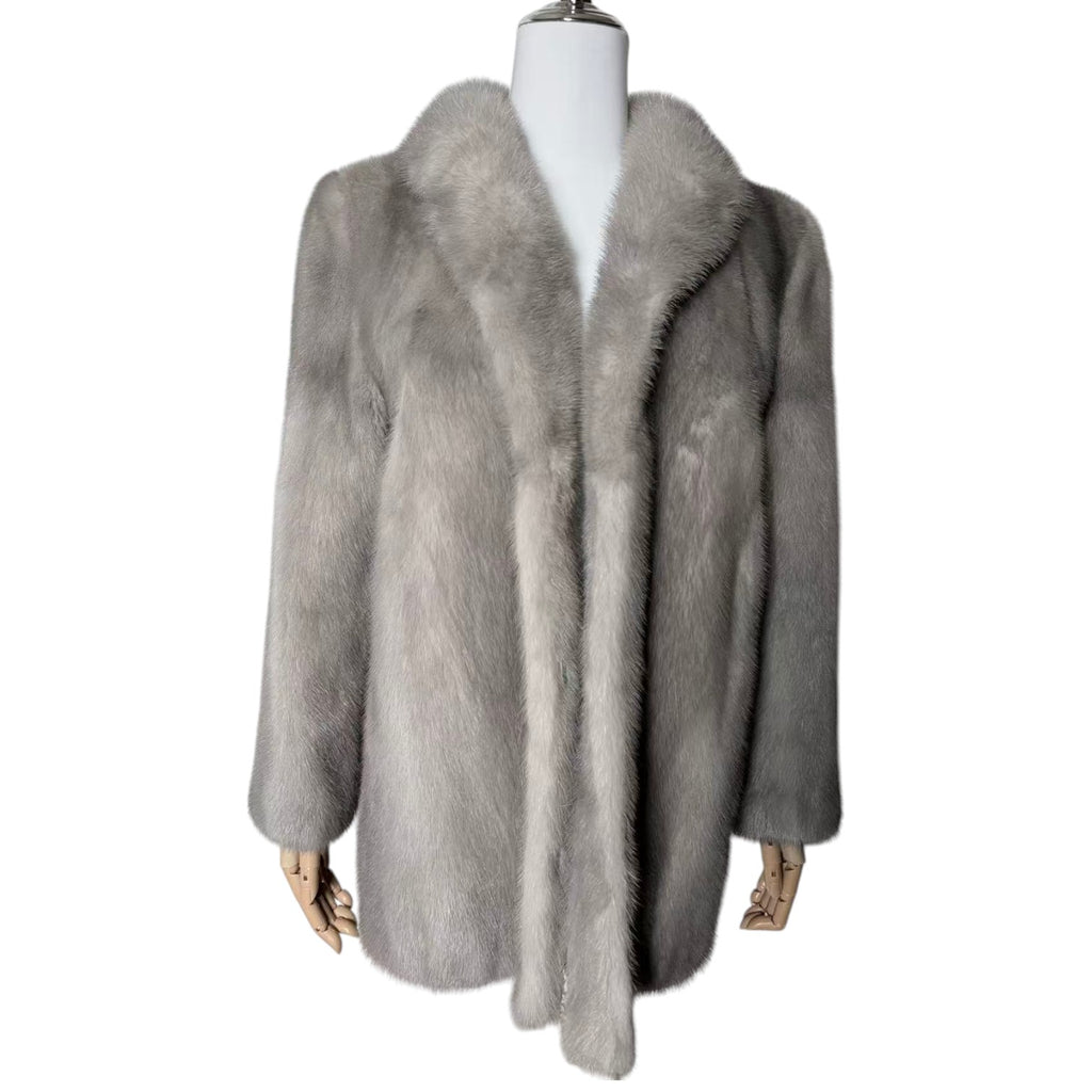 RARE SAPPHIRE MINK REAL FUR COAT MID-LENGTH JACKET GREY BLUE SIZE M JAPAN