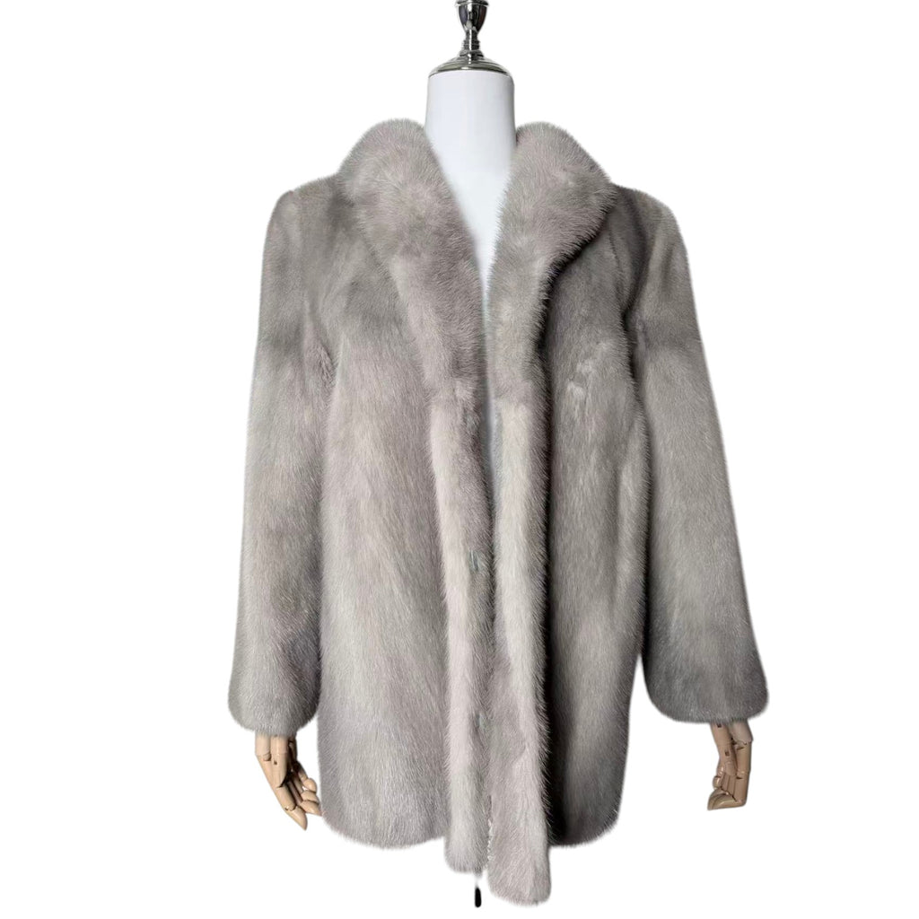 RARE SAPPHIRE MINK REAL FUR COAT MID-LENGTH JACKET GREY BLUE SIZE M JAPAN