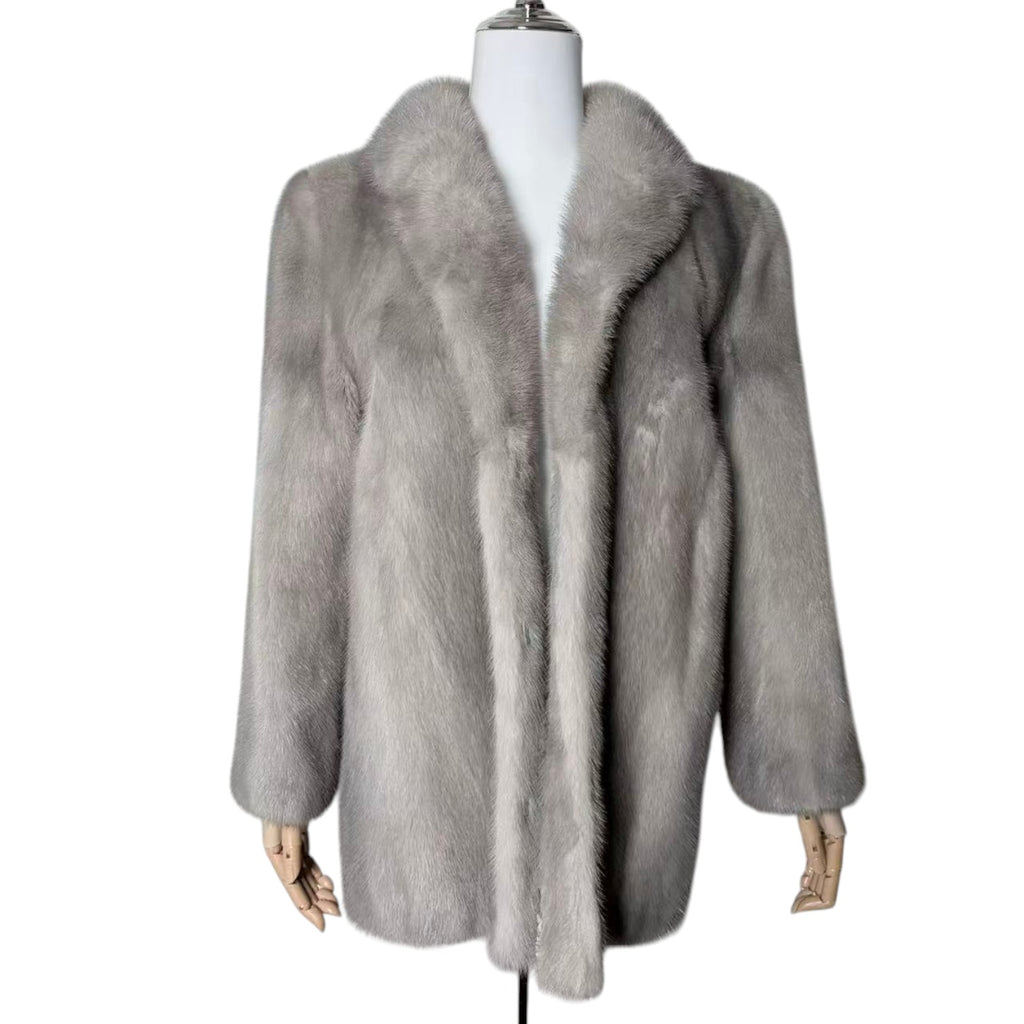 RARE SAPPHIRE MINK REAL FUR COAT MID-LENGTH JACKET GREY BLUE SIZE M JAPAN