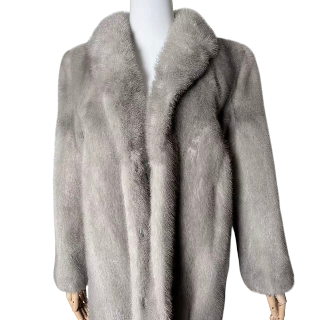 RARE SAPPHIRE MINK REAL FUR COAT MID-LENGTH JACKET GREY BLUE SIZE M JAPAN