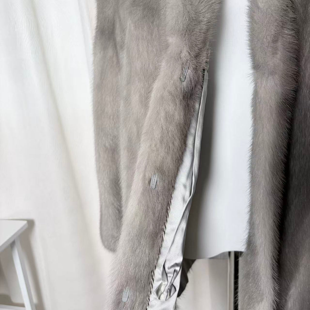 RARE SAPPHIRE MINK REAL FUR COAT MID-LENGTH JACKET GREY BLUE SIZE M JAPAN