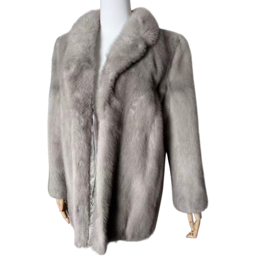 RARE SAPPHIRE MINK REAL FUR COAT MID-LENGTH JACKET GREY BLUE SIZE M JAPAN