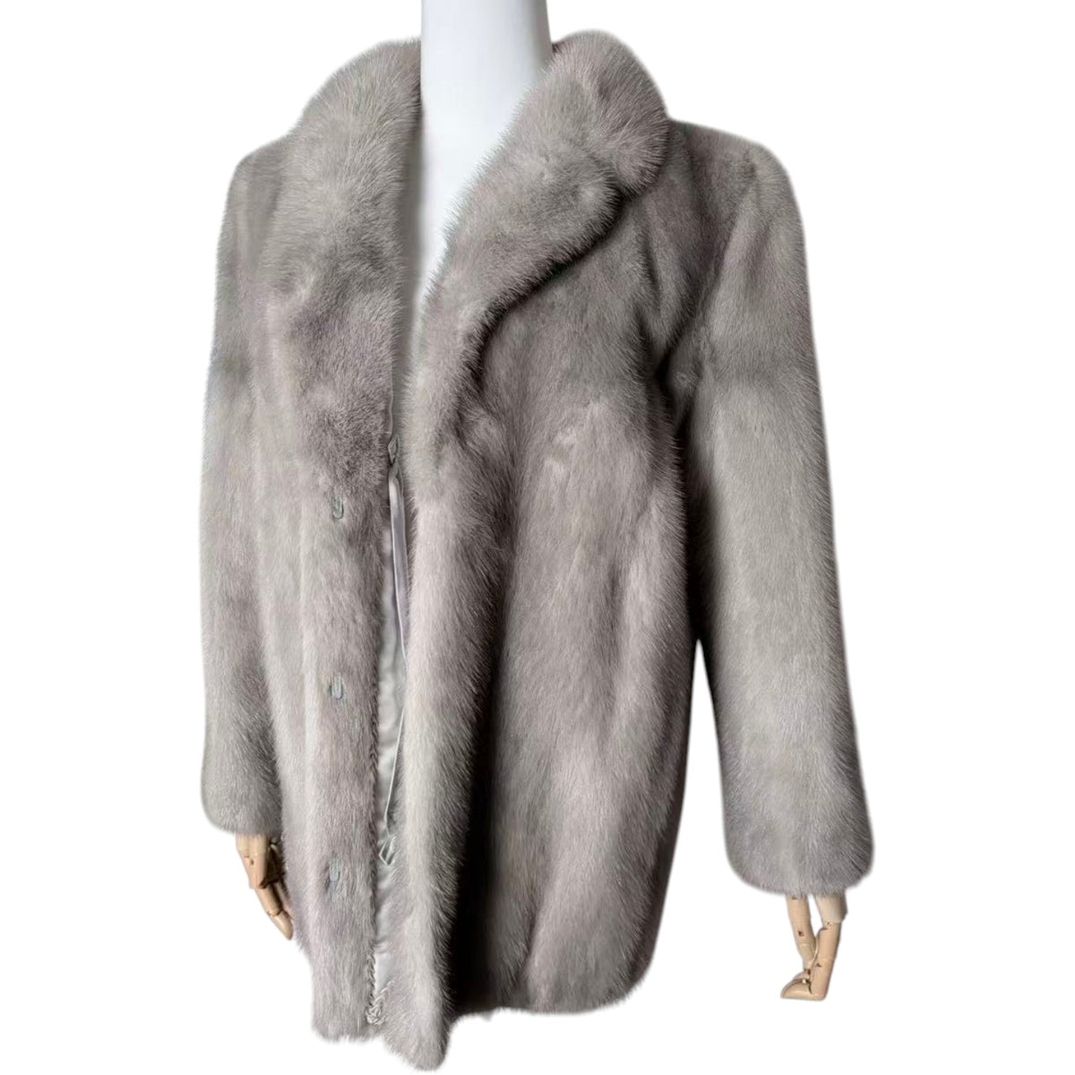 RARE SAPPHIRE MINK REAL FUR COAT MID-LENGTH JACKET GREY BLUE SIZE M JAPAN