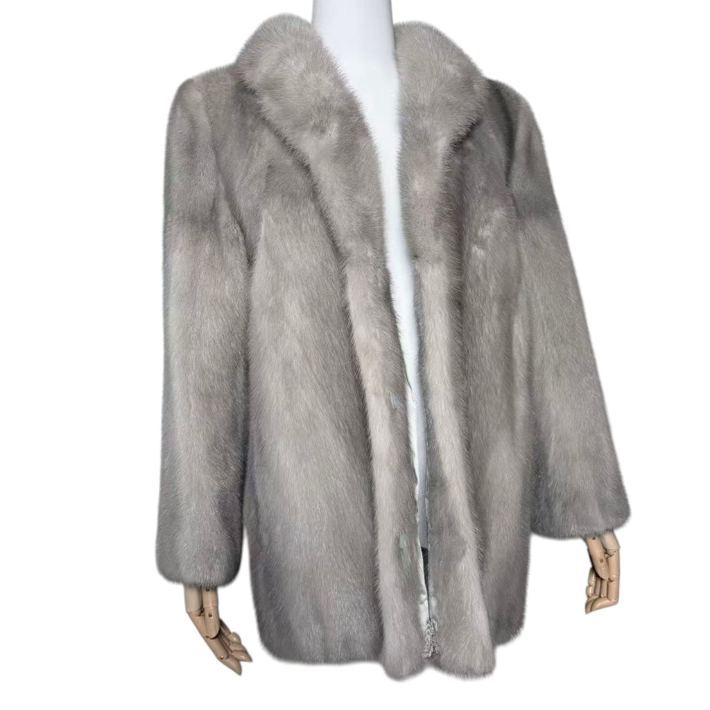 RARE SAPPHIRE MINK REAL FUR COAT MID-LENGTH JACKET GREY BLUE SIZE M JAPAN