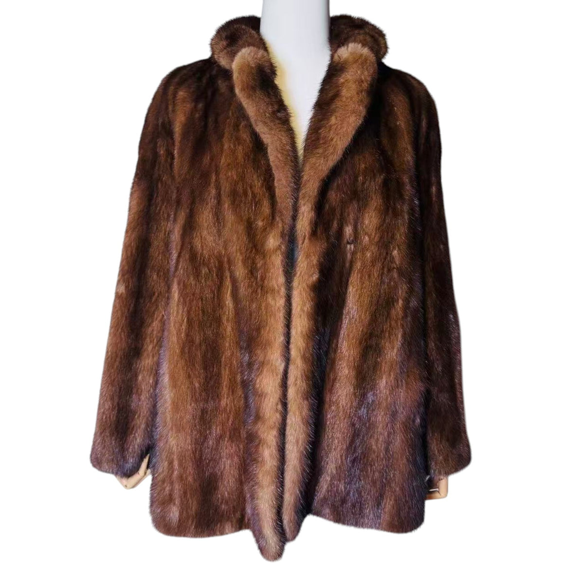 PARION SAGA MINK REAL FUR COAT SHORT JACKET SHAWL COLLAR HONEY BROWN M JAPAN