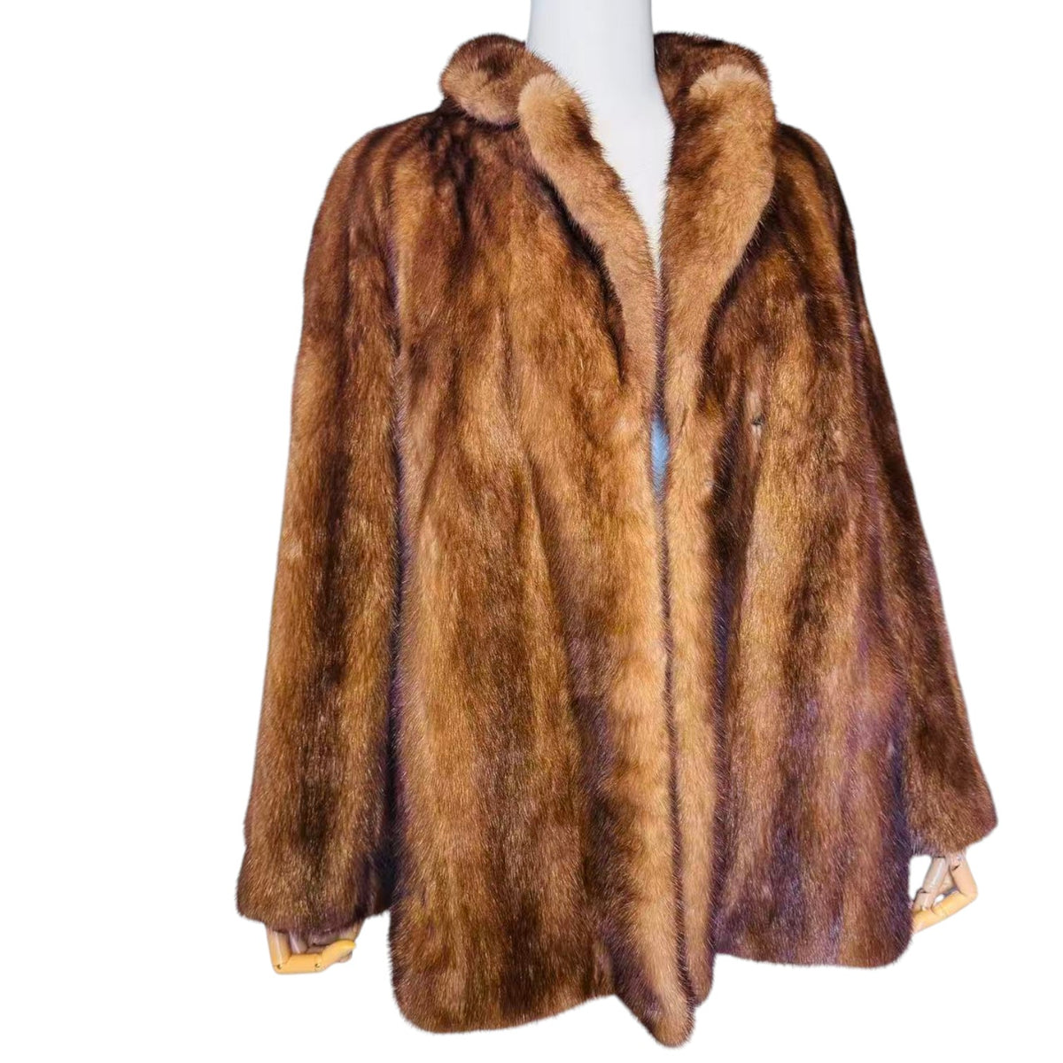 PARION SAGA MINK REAL FUR COAT SHORT JACKET SHAWL COLLAR HONEY BROWN M JAPAN