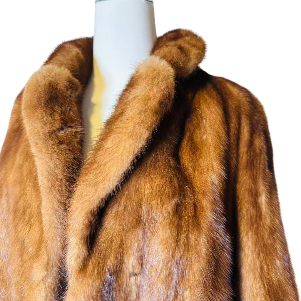 PARION SAGA MINK REAL FUR COAT SHORT JACKET SHAWL COLLAR HONEY BROWN M JAPAN