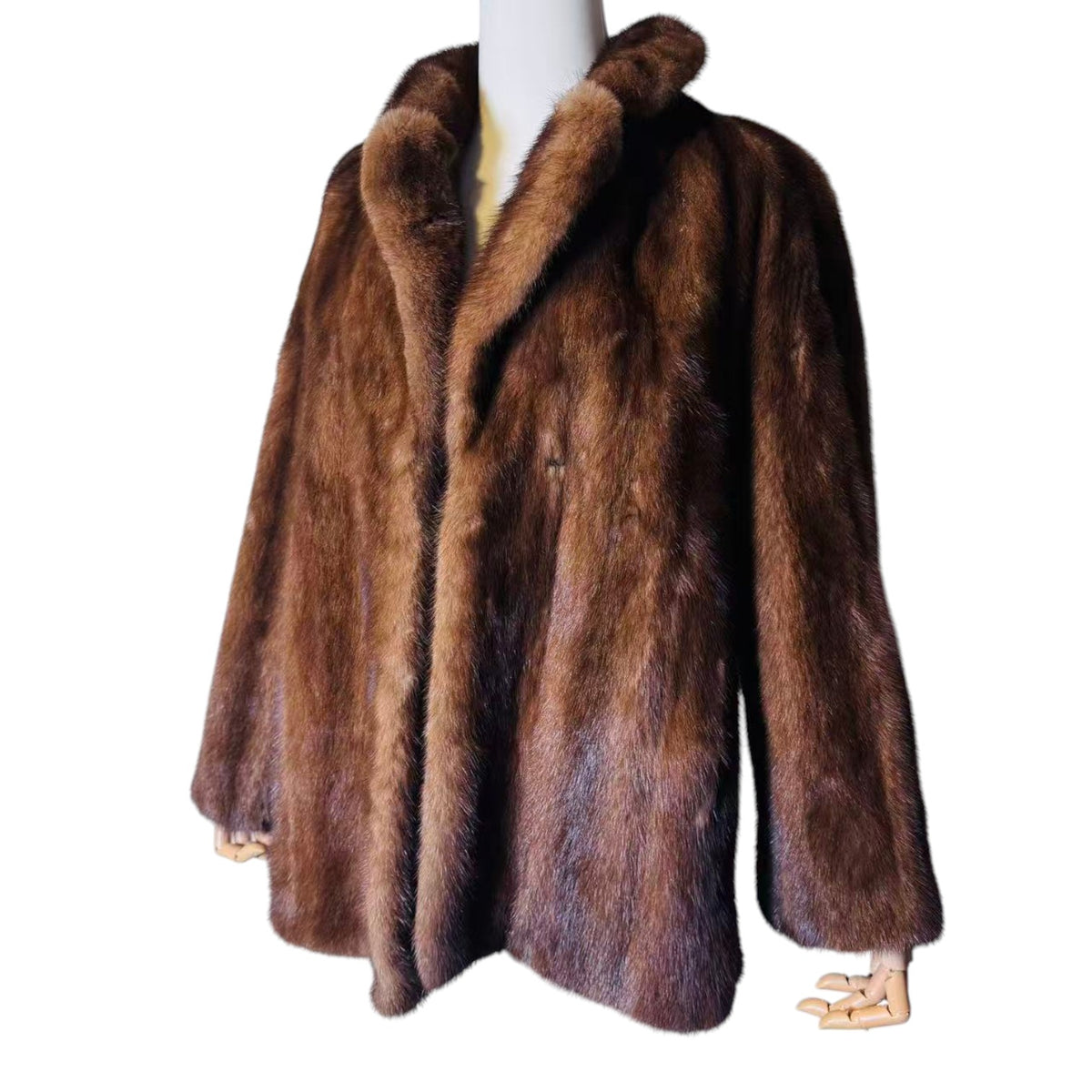 PARION SAGA MINK REAL FUR COAT SHORT JACKET SHAWL COLLAR HONEY BROWN M JAPAN