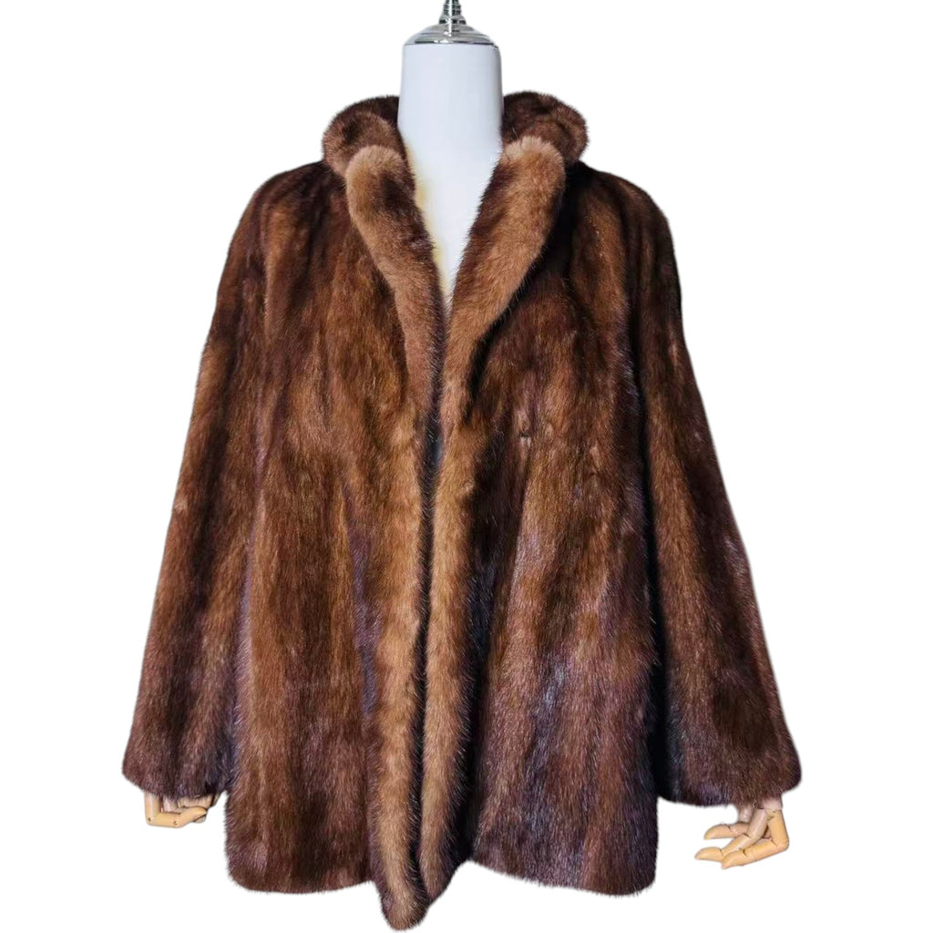 PARION SAGA MINK REAL FUR COAT SHORT JACKET SHAWL COLLAR HONEY BROWN M JAPAN