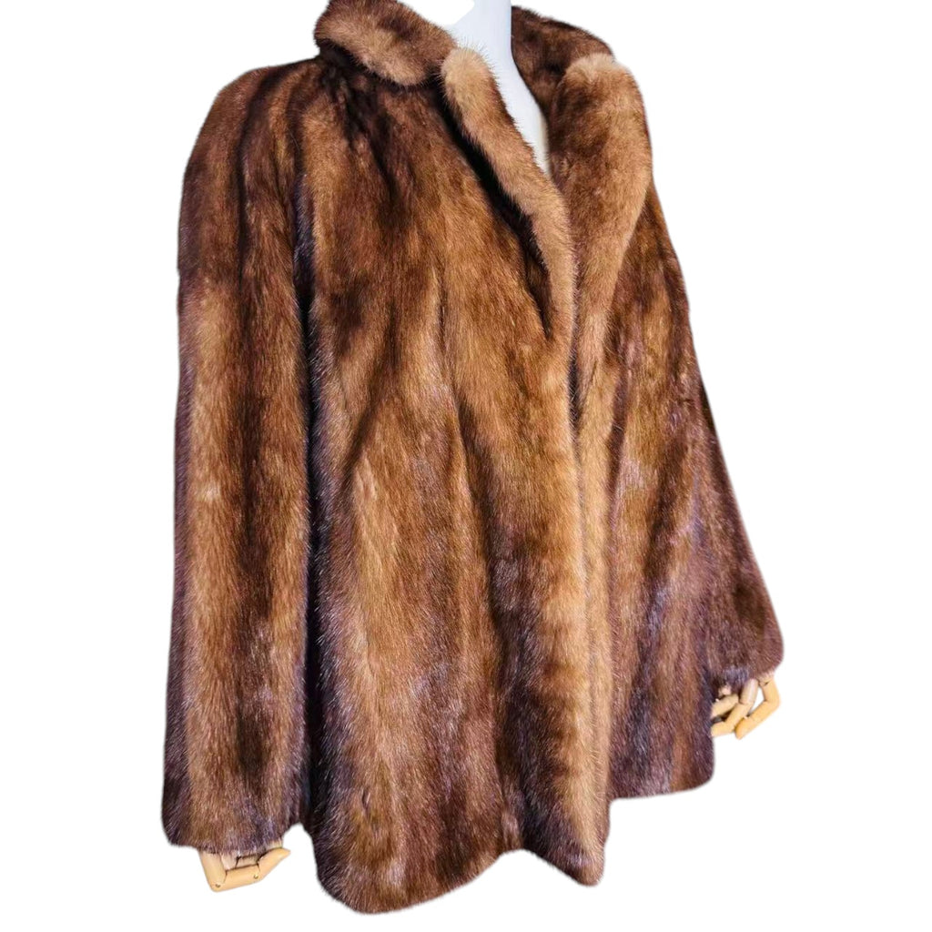PARION SAGA MINK REAL FUR COAT SHORT JACKET SHAWL COLLAR HONEY BROWN M JAPAN