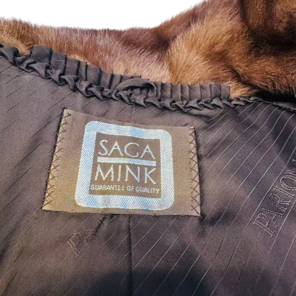 PARION SAGA MINK REAL FUR COAT SHORT JACKET SHAWL COLLAR HONEY BROWN M JAPAN
