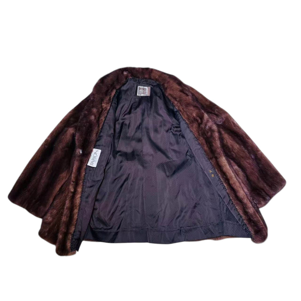 PARION SAGA MINK REAL FUR COAT SHORT JACKET SHAWL COLLAR HONEY BROWN M JAPAN