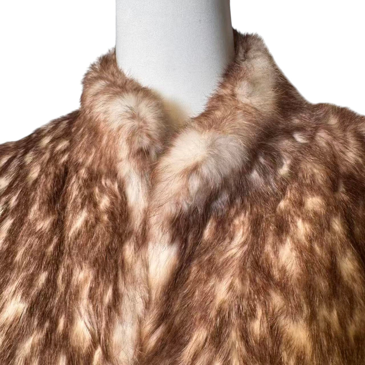 LANVIN REAL RABBIT FUR SHORT JACKET COAT BROWN WHITE LEOPARD SIZE FR36 S