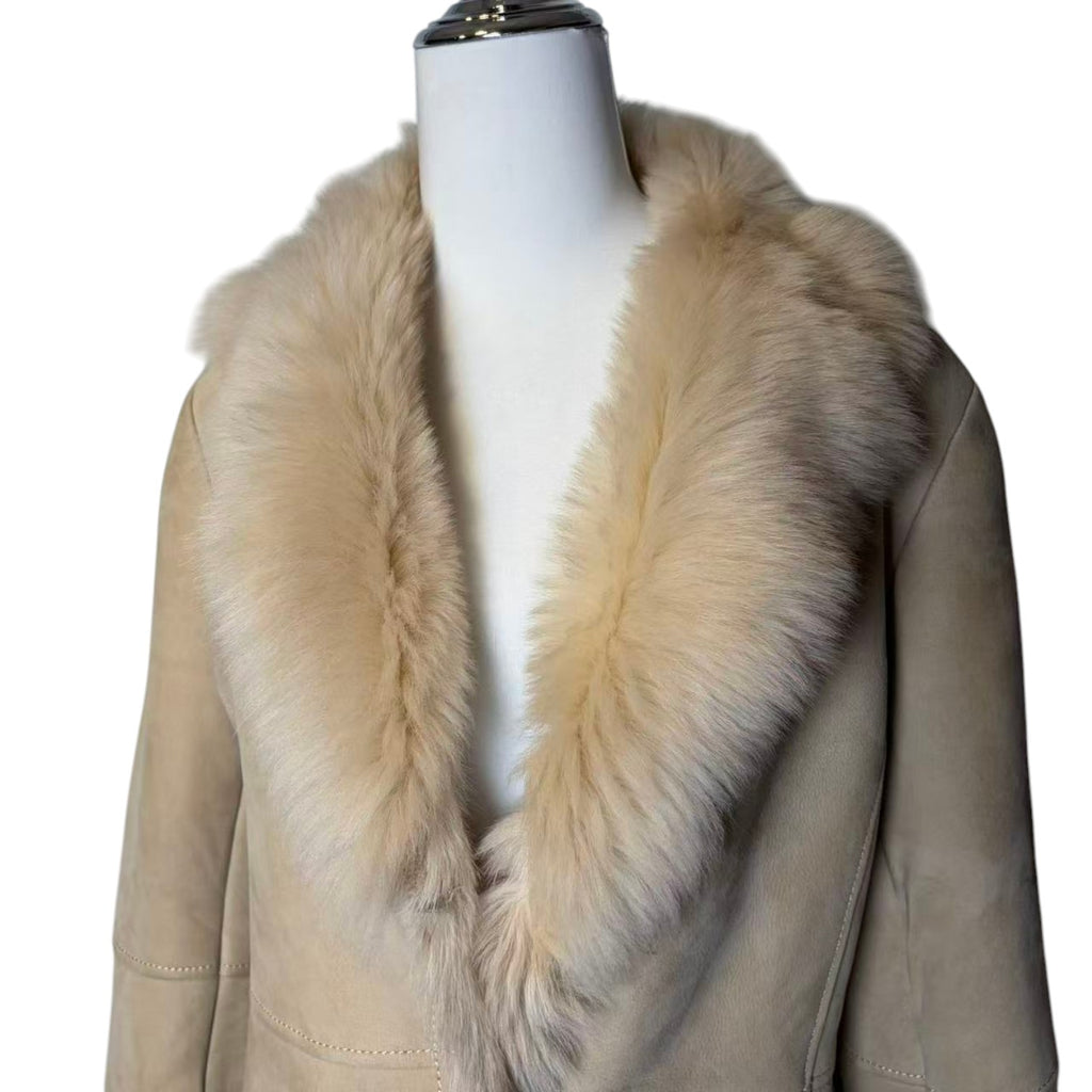 SHEEPSKIN SHEARLING MOUTON FUR JACKET SHORT COAT OFF WHITE SIZE L
