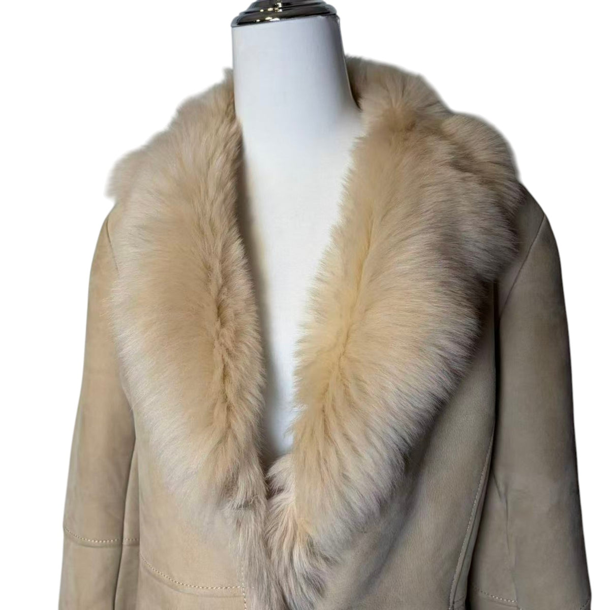 SHEEPSKIN SHEARLING MOUTON FUR JACKET SHORT COAT OFF WHITE SIZE L