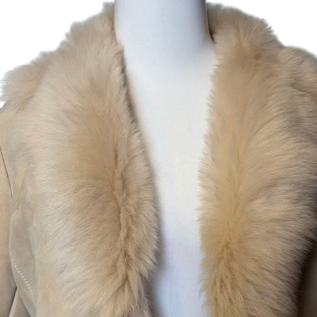 SHEEPSKIN SHEARLING MOUTON FUR JACKET SHORT COAT OFF WHITE SIZE L