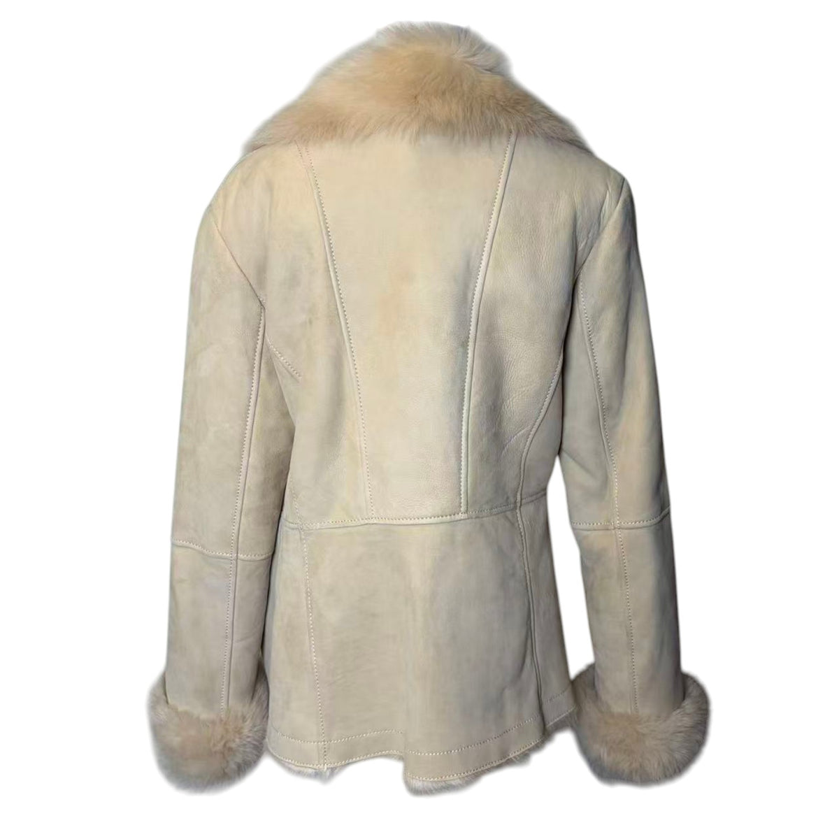 SHEEPSKIN SHEARLING MOUTON FUR JACKET SHORT COAT OFF WHITE SIZE L