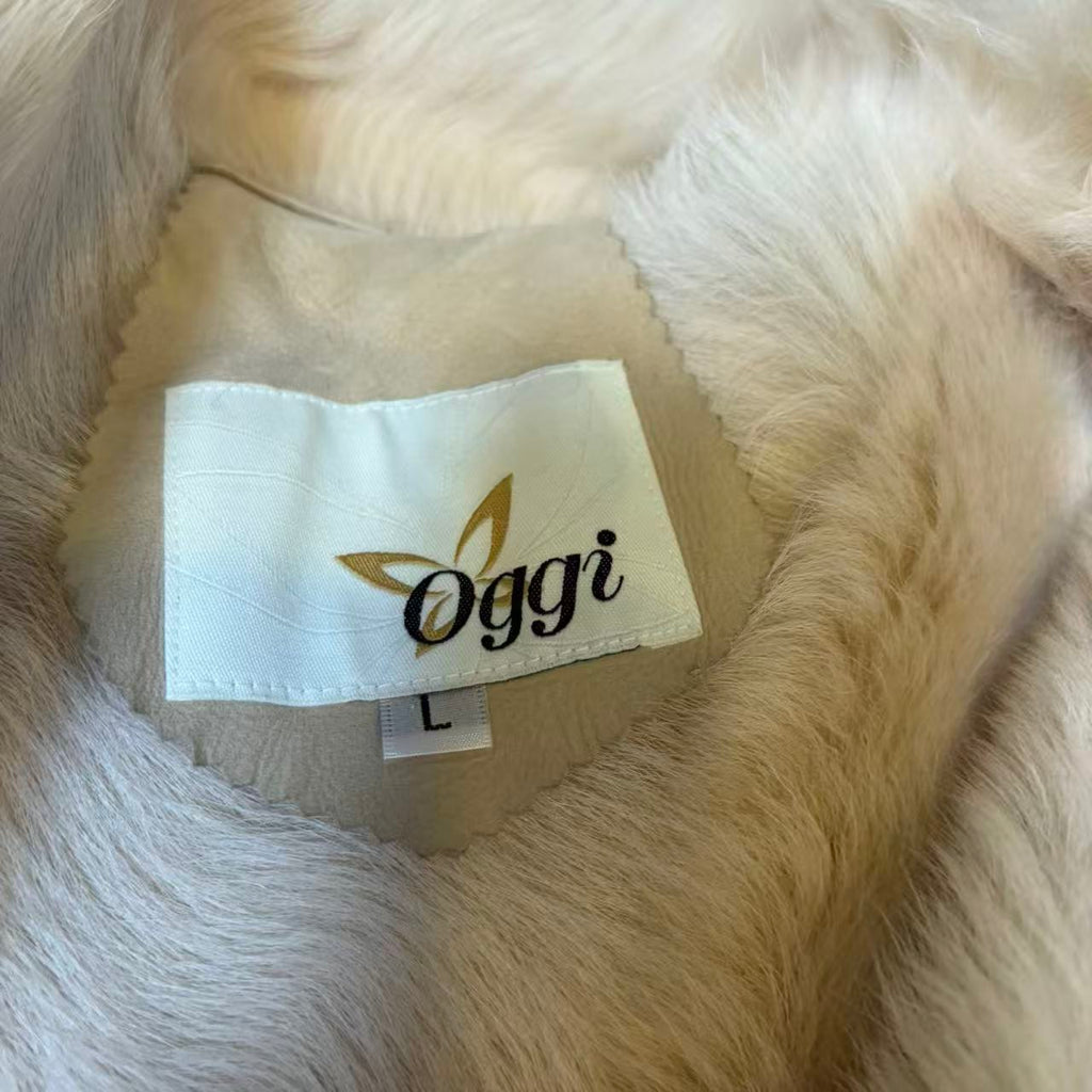SHEEPSKIN SHEARLING MOUTON FUR JACKET SHORT COAT OFF WHITE SIZE L
