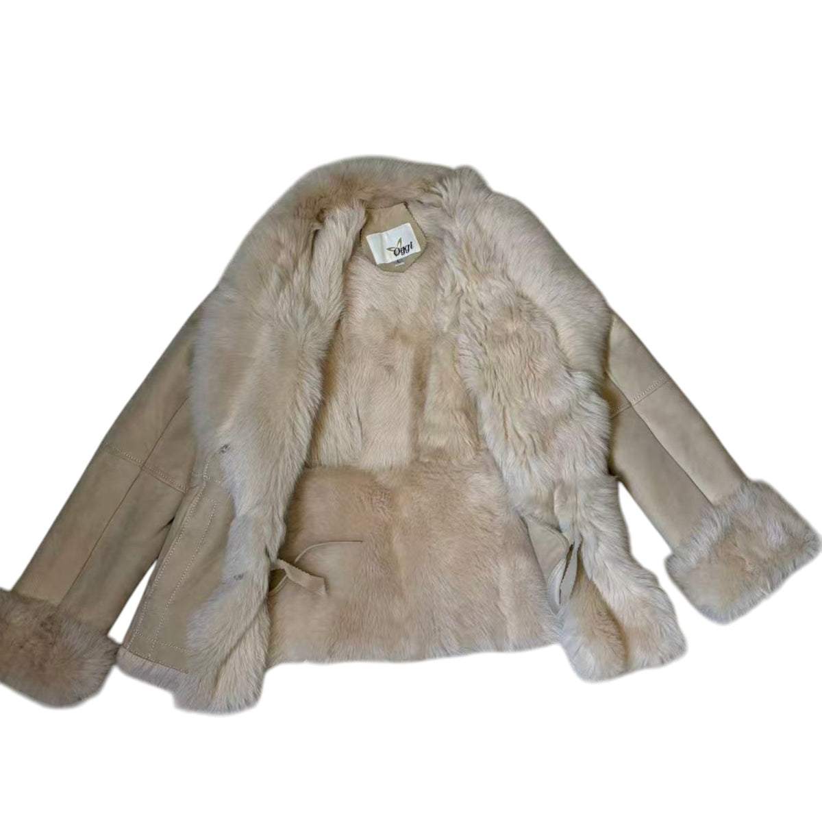 SHEEPSKIN SHEARLING MOUTON FUR JACKET SHORT COAT OFF WHITE SIZE L