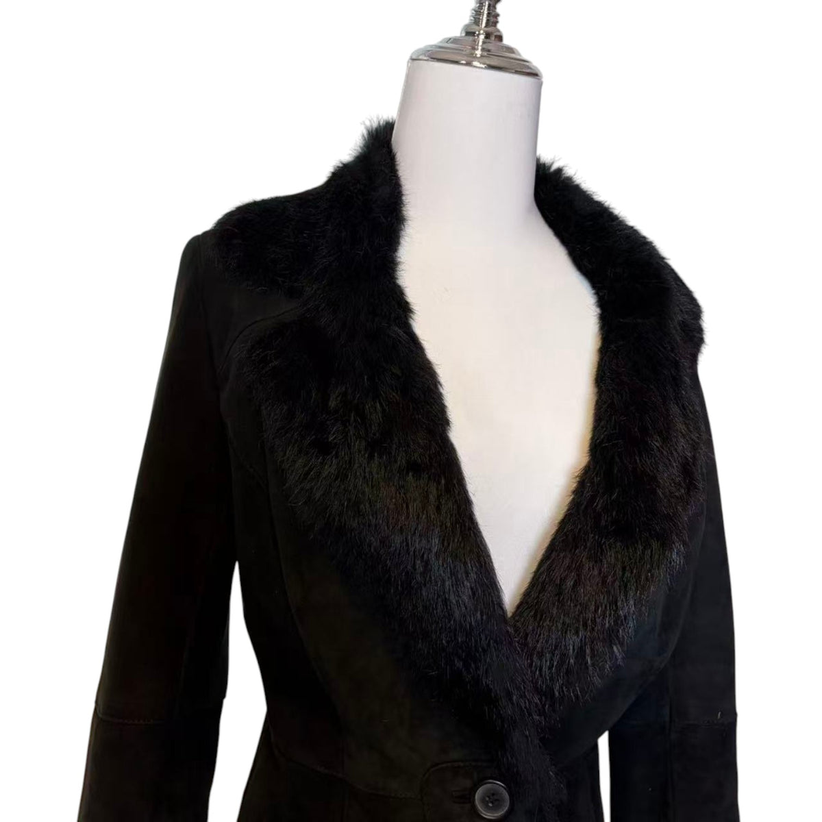 SHEEPSKIN SHEARLING REAL FUR JACKET SHORT COAT BLACK LIGHTWEIGHT ELEGANT