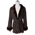 SHEEPSKIN RABBIT REAL FUR COAT JACKET MID LENGTH BROWN BELTED SIZE M