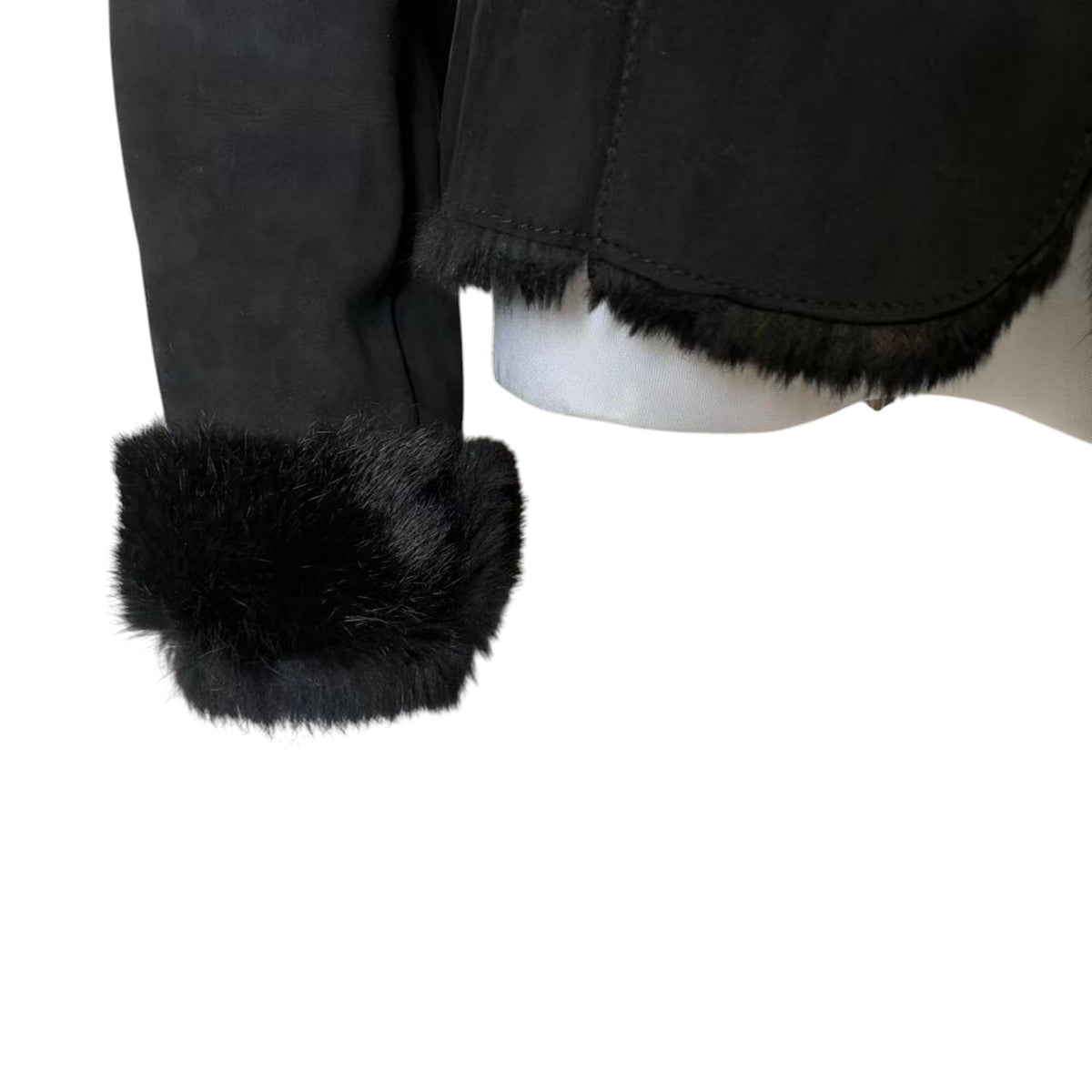 SHEEPSKIN SHEARLING REAL FUR JACKET SHORT COAT BLACK LIGHTWEIGHT ELEGANT