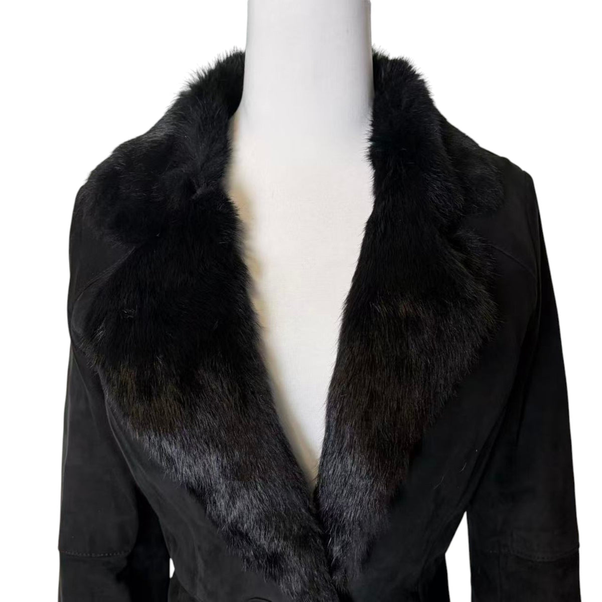 SHEEPSKIN SHEARLING REAL FUR JACKET SHORT COAT BLACK LIGHTWEIGHT ELEGANT