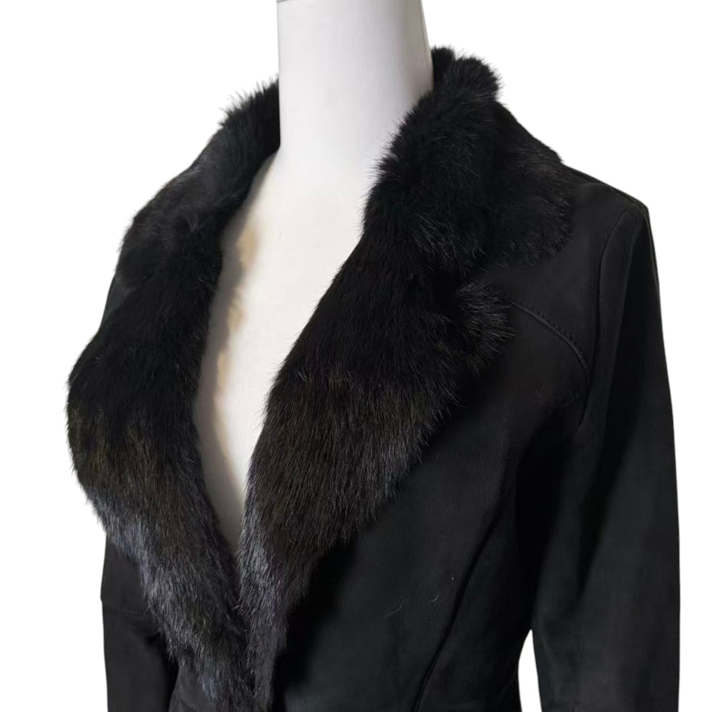 SHEEPSKIN SHEARLING REAL FUR JACKET SHORT COAT BLACK LIGHTWEIGHT ELEGANT