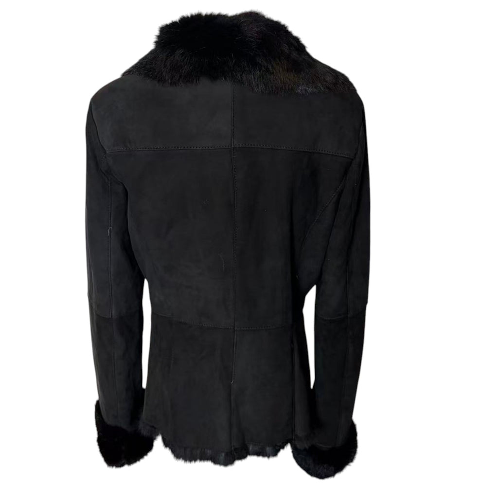 SHEEPSKIN SHEARLING REAL FUR JACKET SHORT COAT BLACK LIGHTWEIGHT ELEGANT