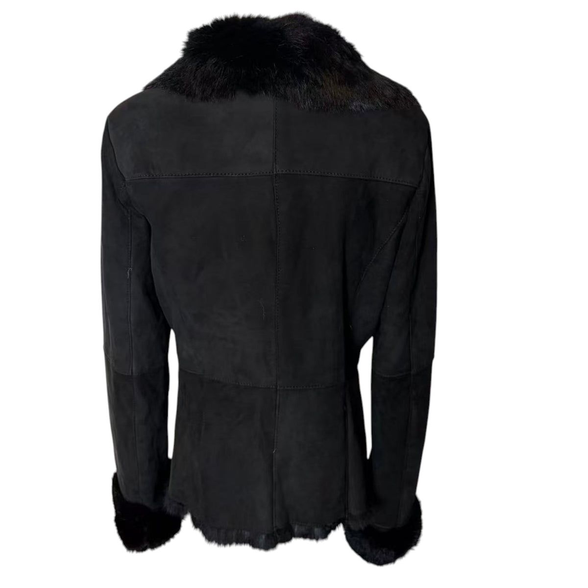 SHEEPSKIN SHEARLING REAL FUR JACKET SHORT COAT BLACK LIGHTWEIGHT ELEGANT