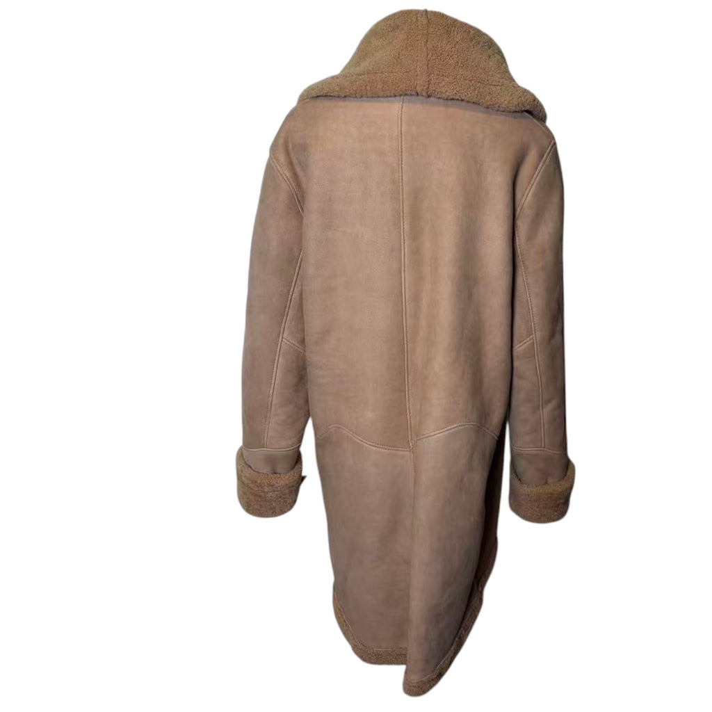PEAU D ANE SHEEPSKIN SHEARLING MOUTON COAT OVERSIZED COLLAR LIGHT BROWN L
