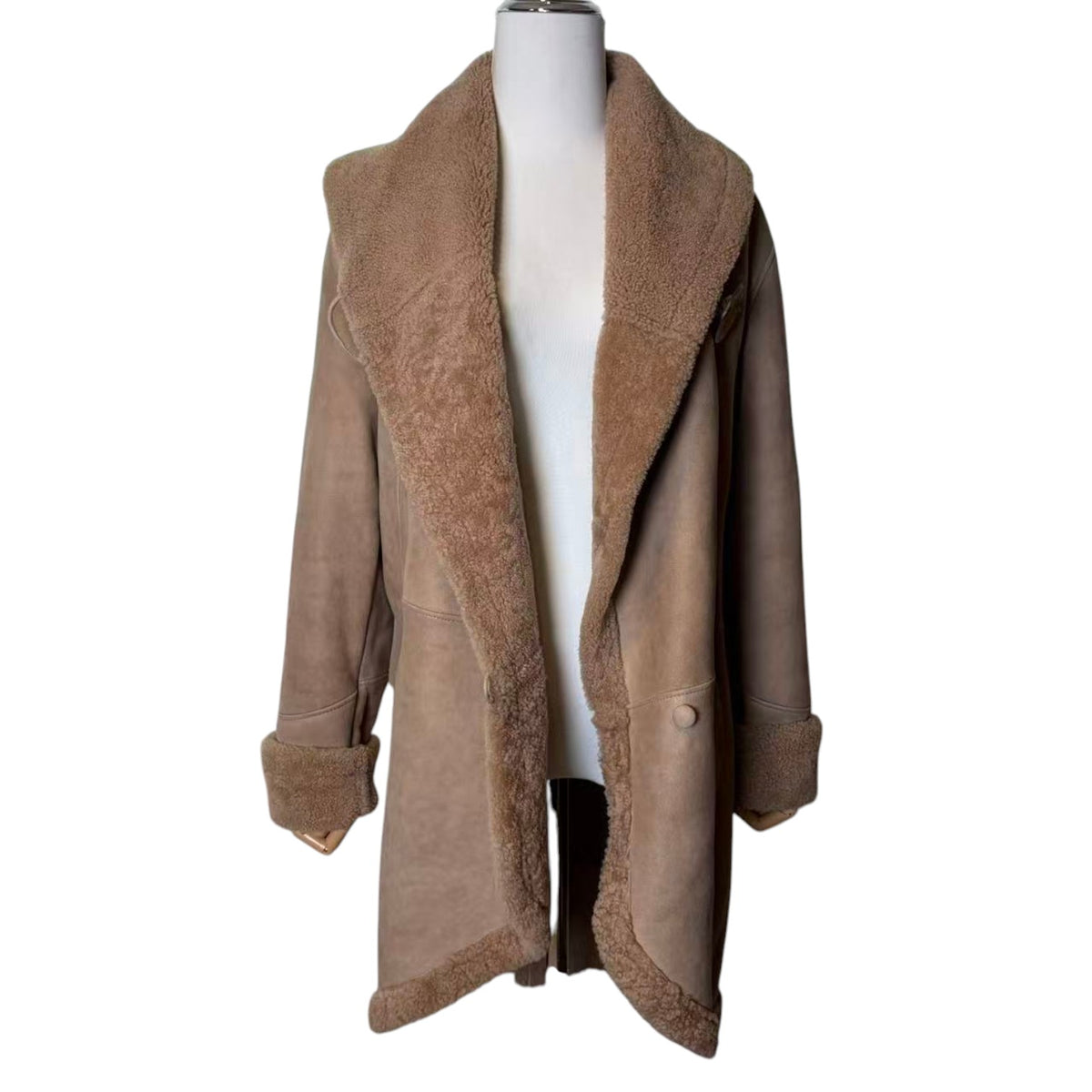PEAU D ANE SHEEPSKIN SHEARLING MOUTON COAT OVERSIZED COLLAR LIGHT BROWN L
