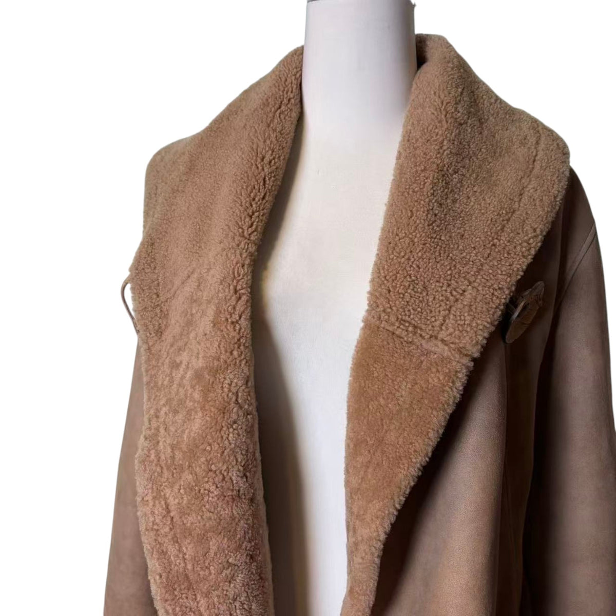 PEAU D ANE SHEEPSKIN SHEARLING MOUTON COAT OVERSIZED COLLAR LIGHT BROWN L