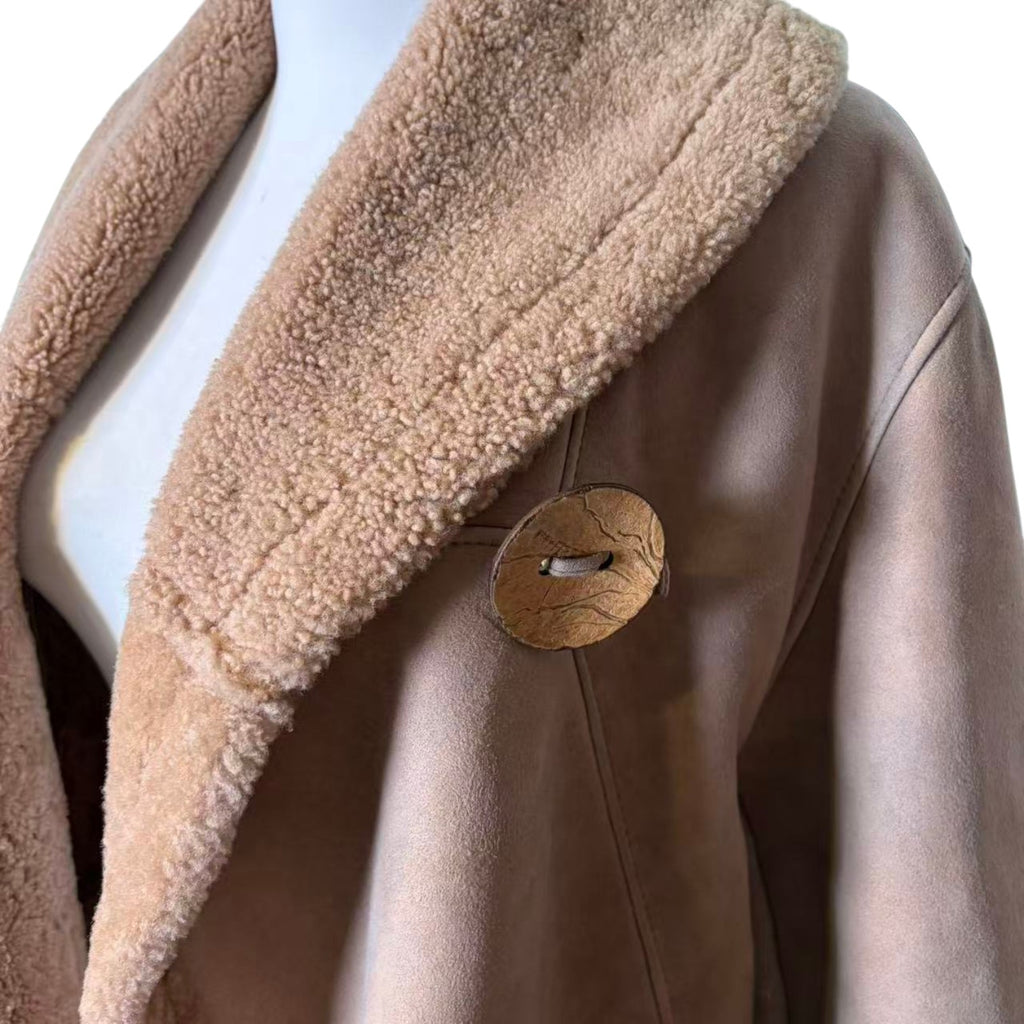 PEAU D ANE SHEEPSKIN SHEARLING MOUTON COAT OVERSIZED COLLAR LIGHT BROWN L