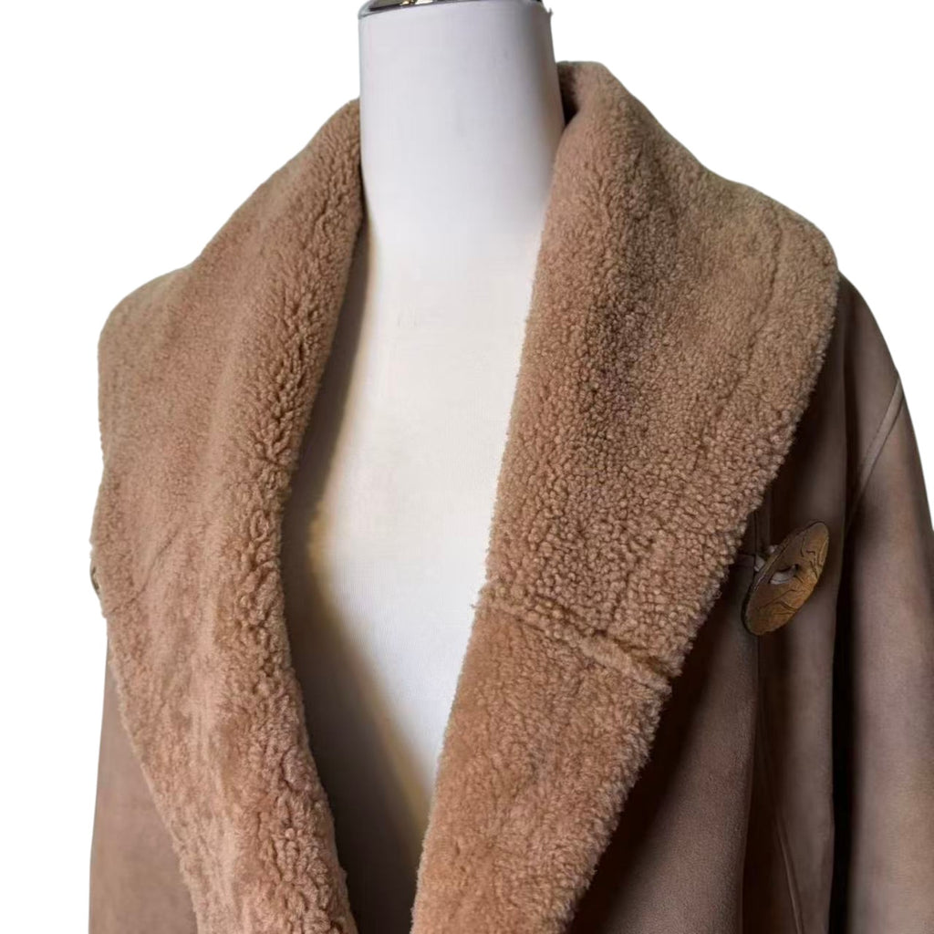 PEAU D ANE SHEEPSKIN SHEARLING MOUTON COAT OVERSIZED COLLAR LIGHT BROWN L