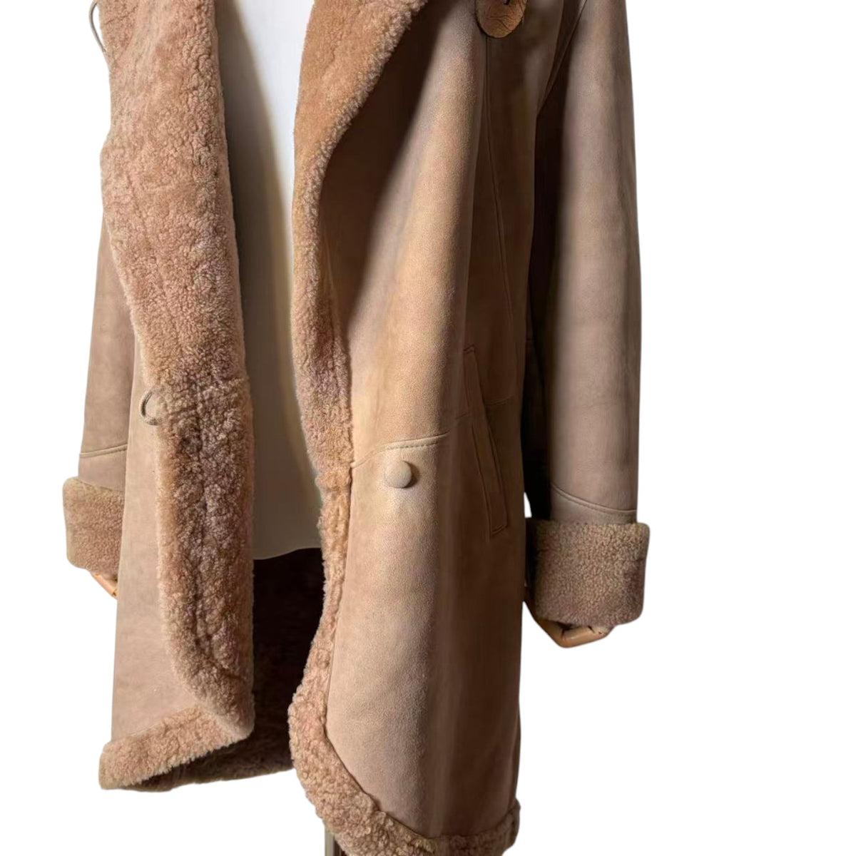 PEAU D ANE SHEEPSKIN SHEARLING MOUTON COAT OVERSIZED COLLAR LIGHT BROWN L
