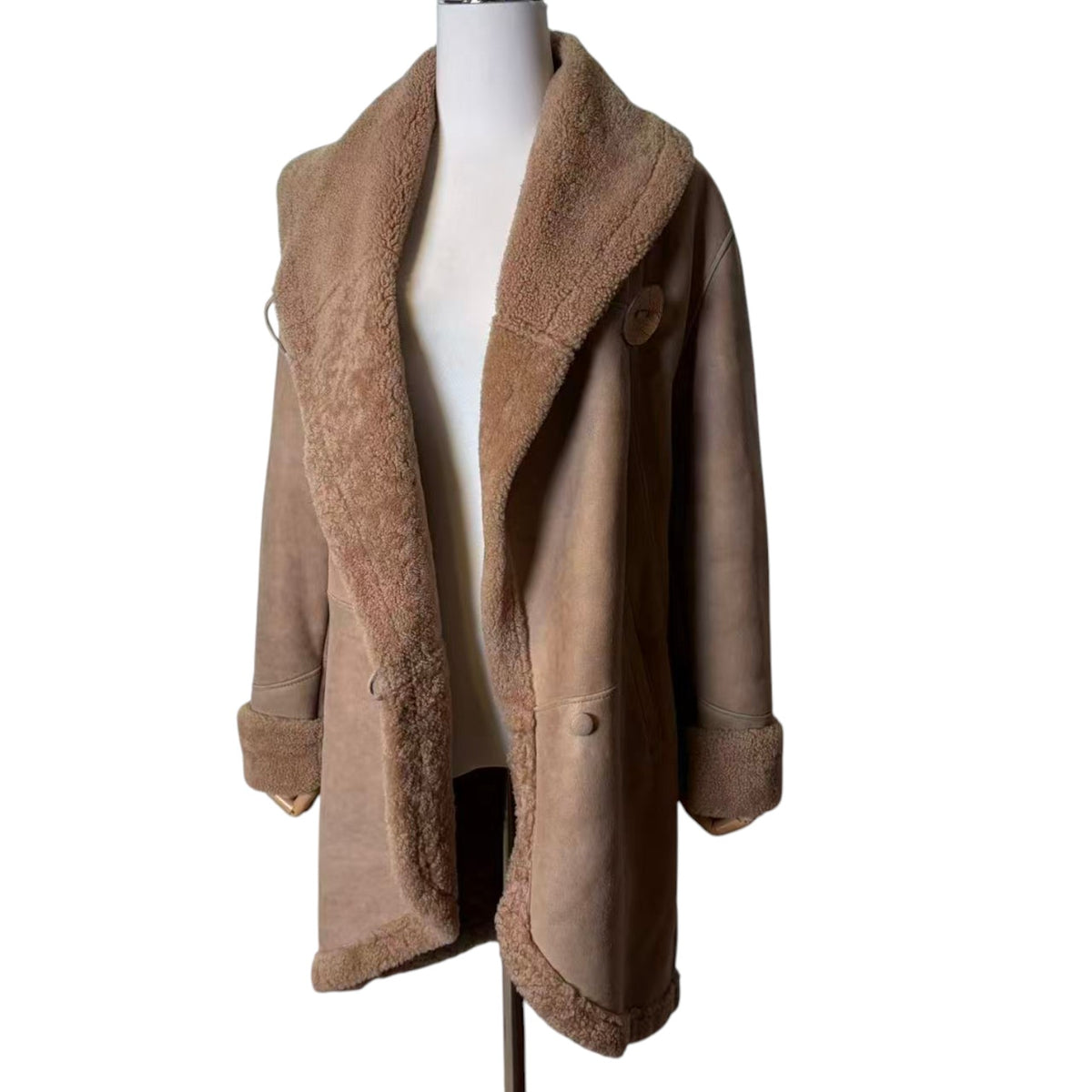 PEAU D ANE SHEEPSKIN SHEARLING MOUTON COAT OVERSIZED COLLAR LIGHT BROWN L