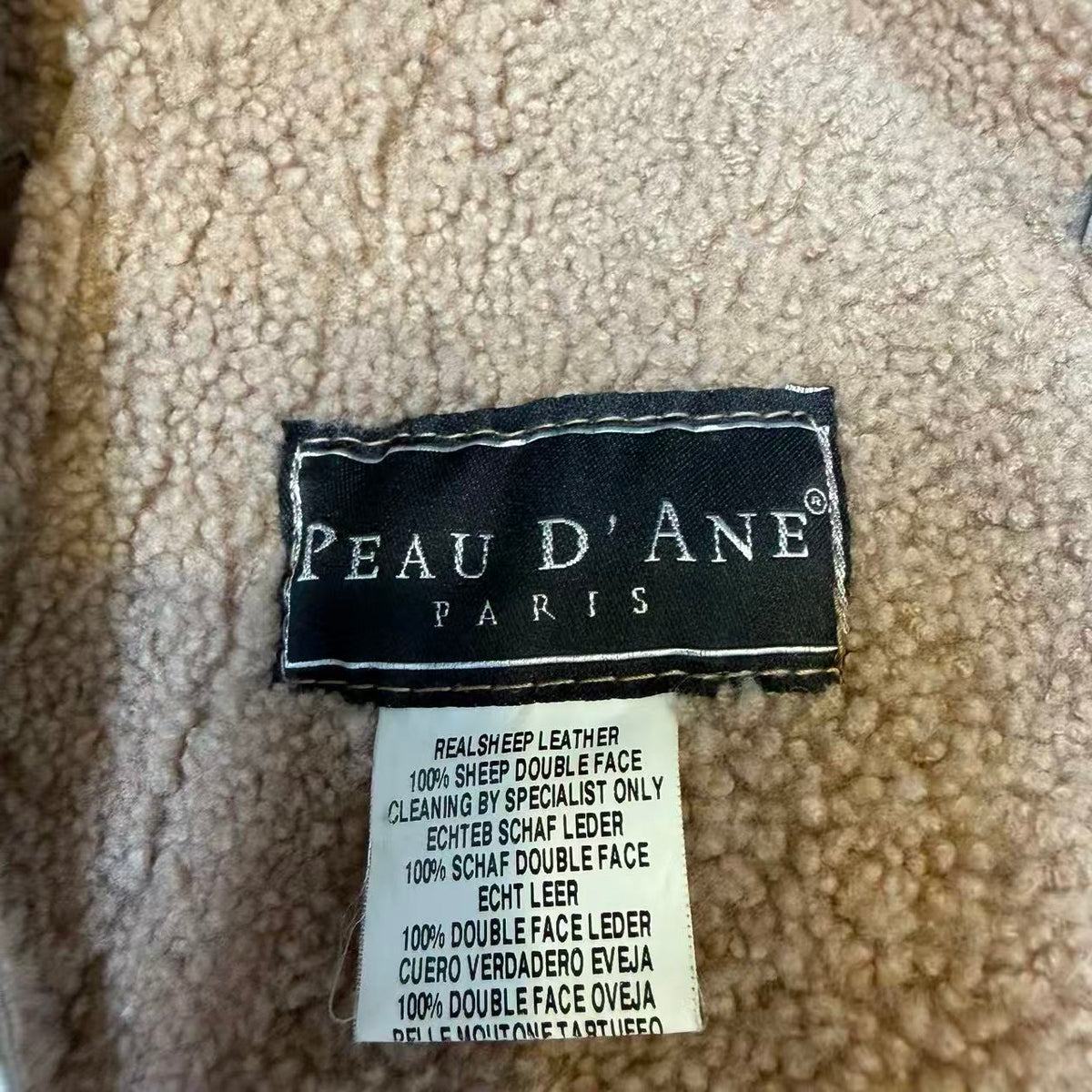 PEAU D ANE SHEEPSKIN SHEARLING MOUTON COAT OVERSIZED COLLAR LIGHT BROWN L