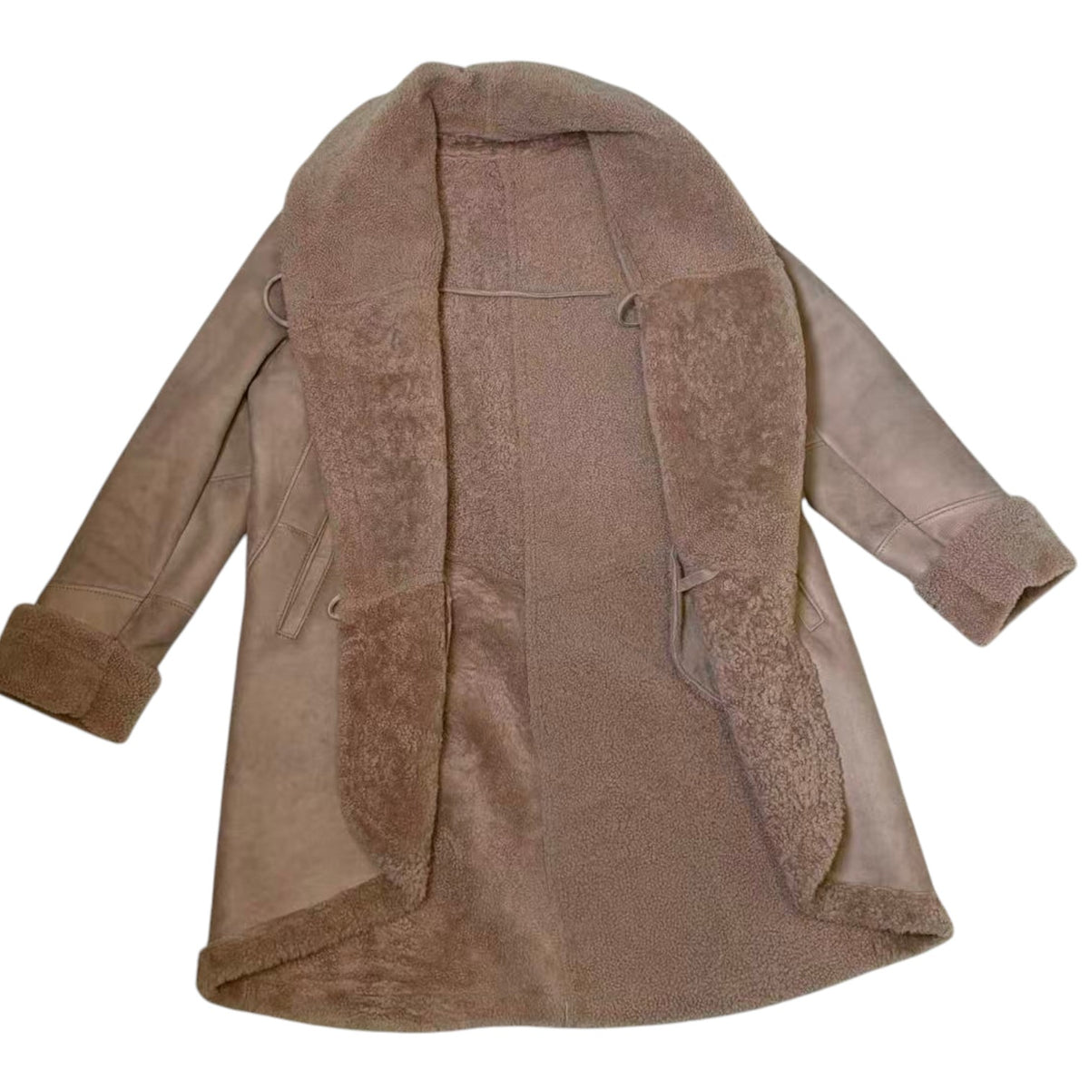 PEAU D ANE SHEEPSKIN SHEARLING MOUTON COAT OVERSIZED COLLAR LIGHT BROWN L