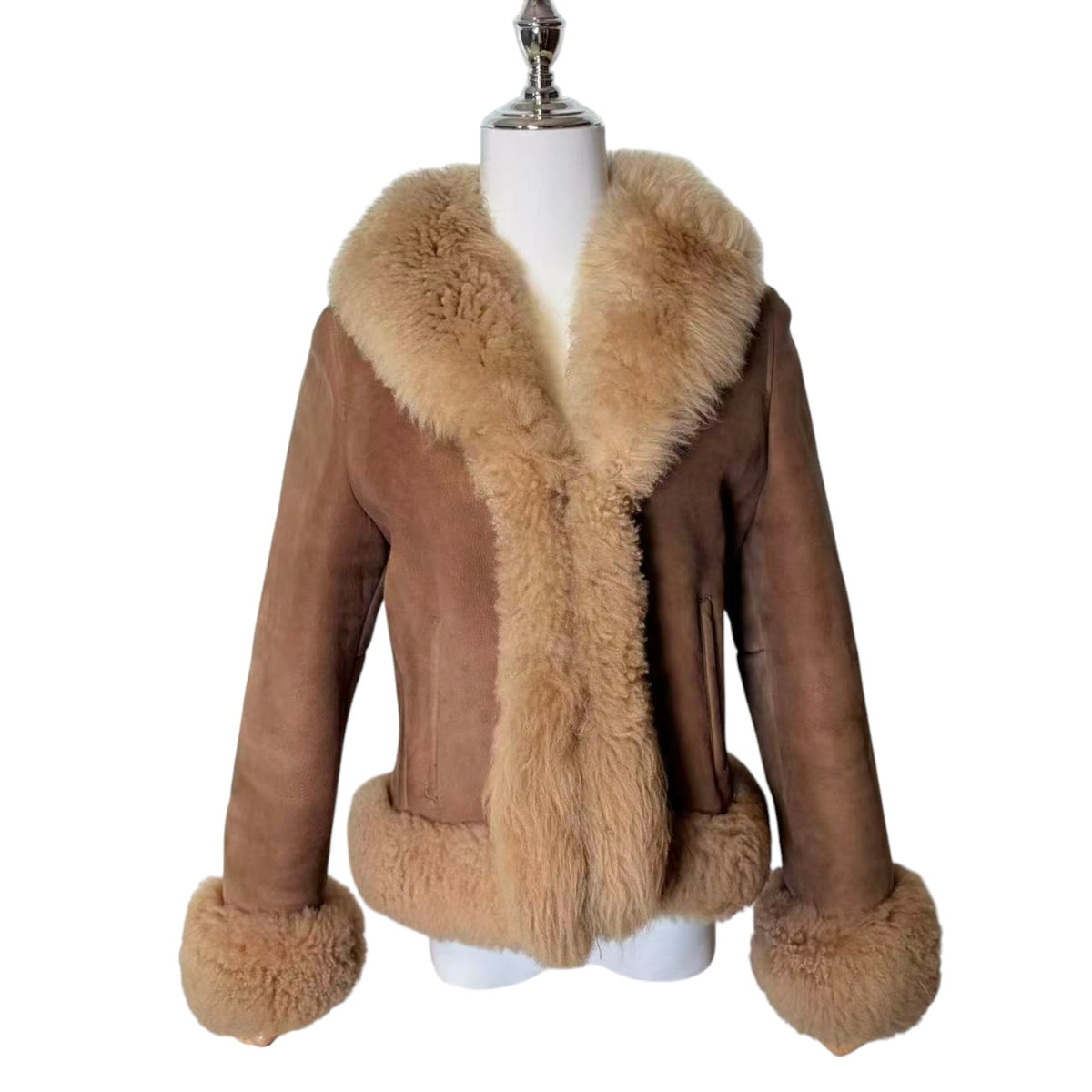 TURKISH SHEEPSKIN SHEARLING MOUTON FUR JACKET SHORT COAT LIGHT BROWN S