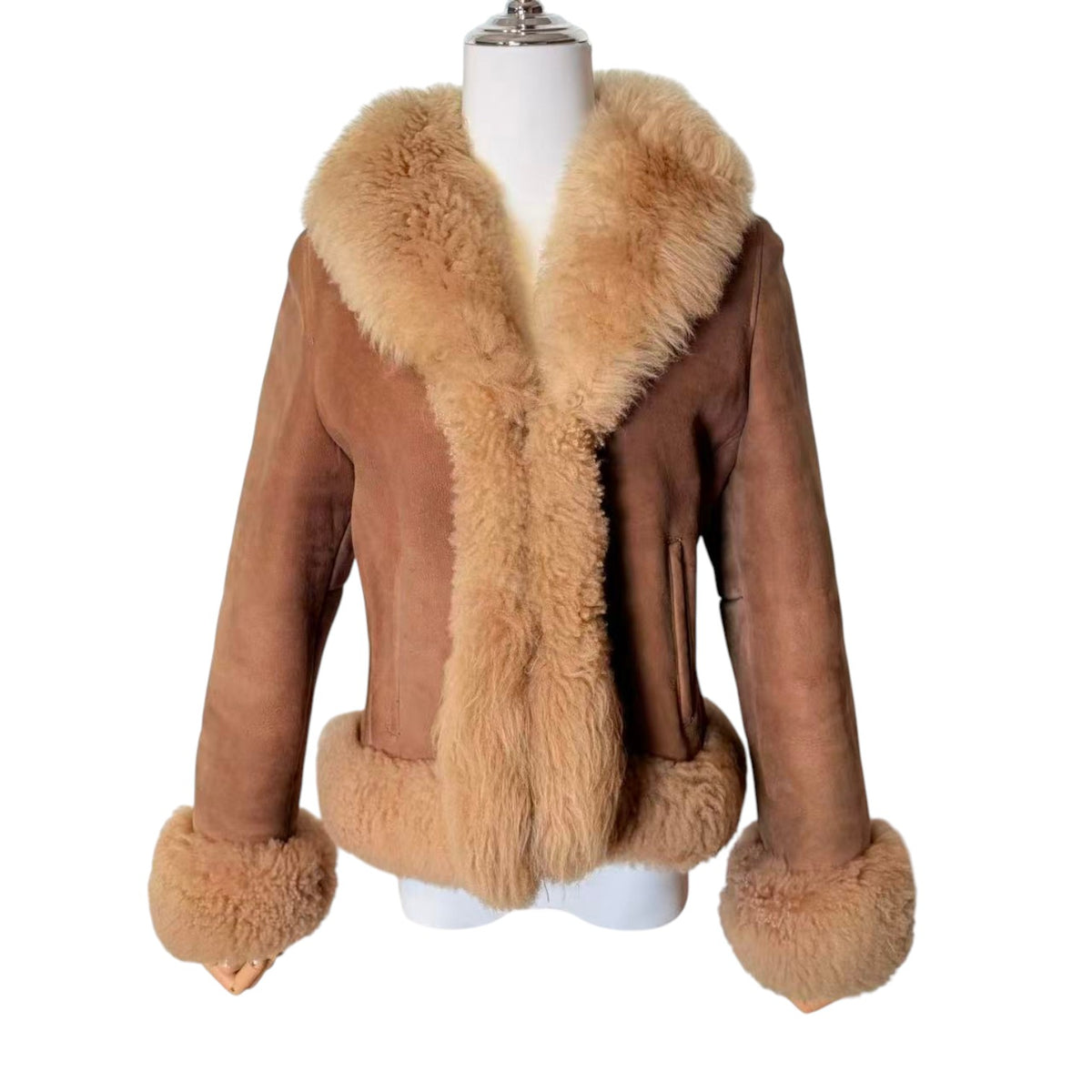 TURKISH SHEEPSKIN SHEARLING MOUTON FUR JACKET SHORT COAT LIGHT BROWN S