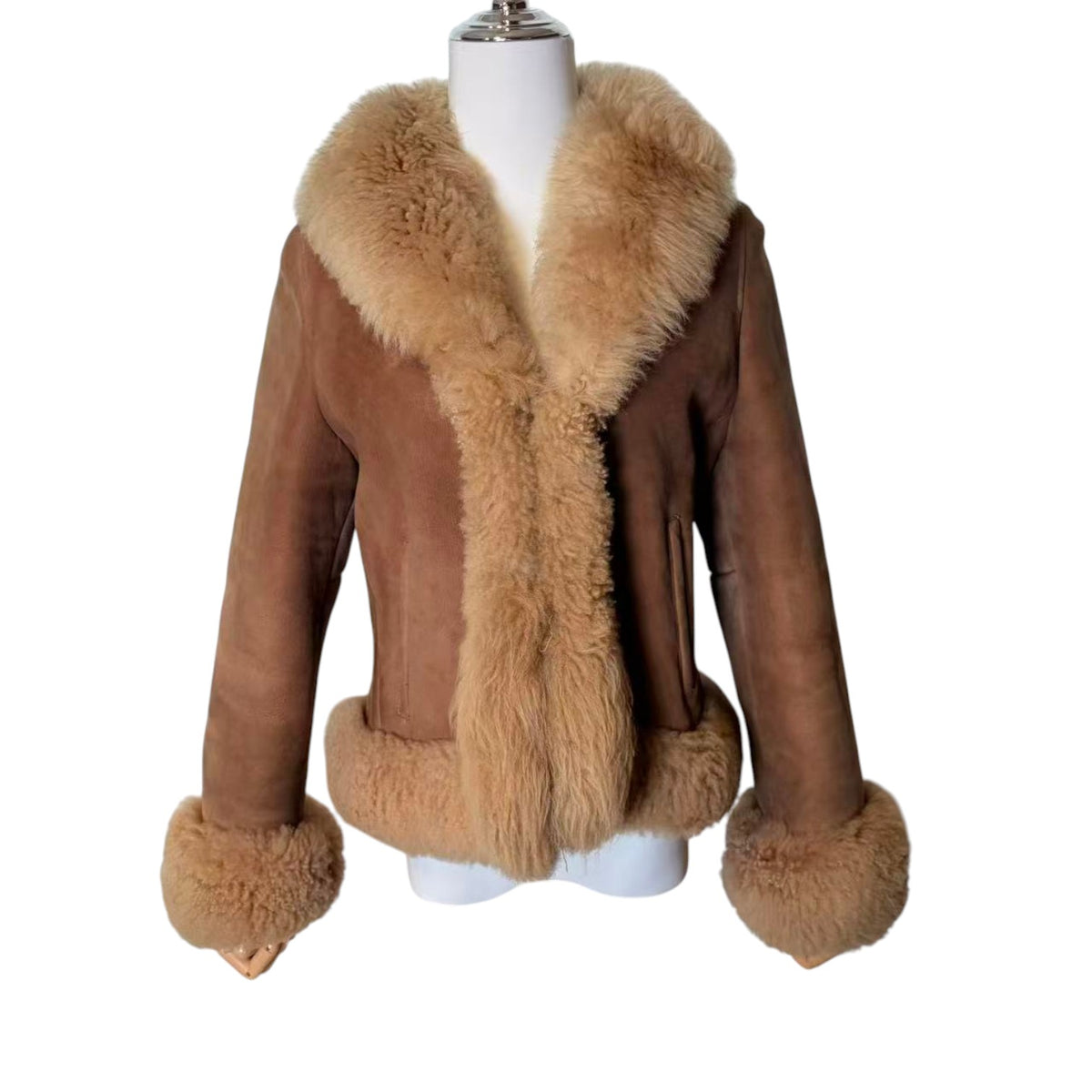 TURKISH SHEEPSKIN SHEARLING MOUTON FUR JACKET SHORT COAT LIGHT BROWN S