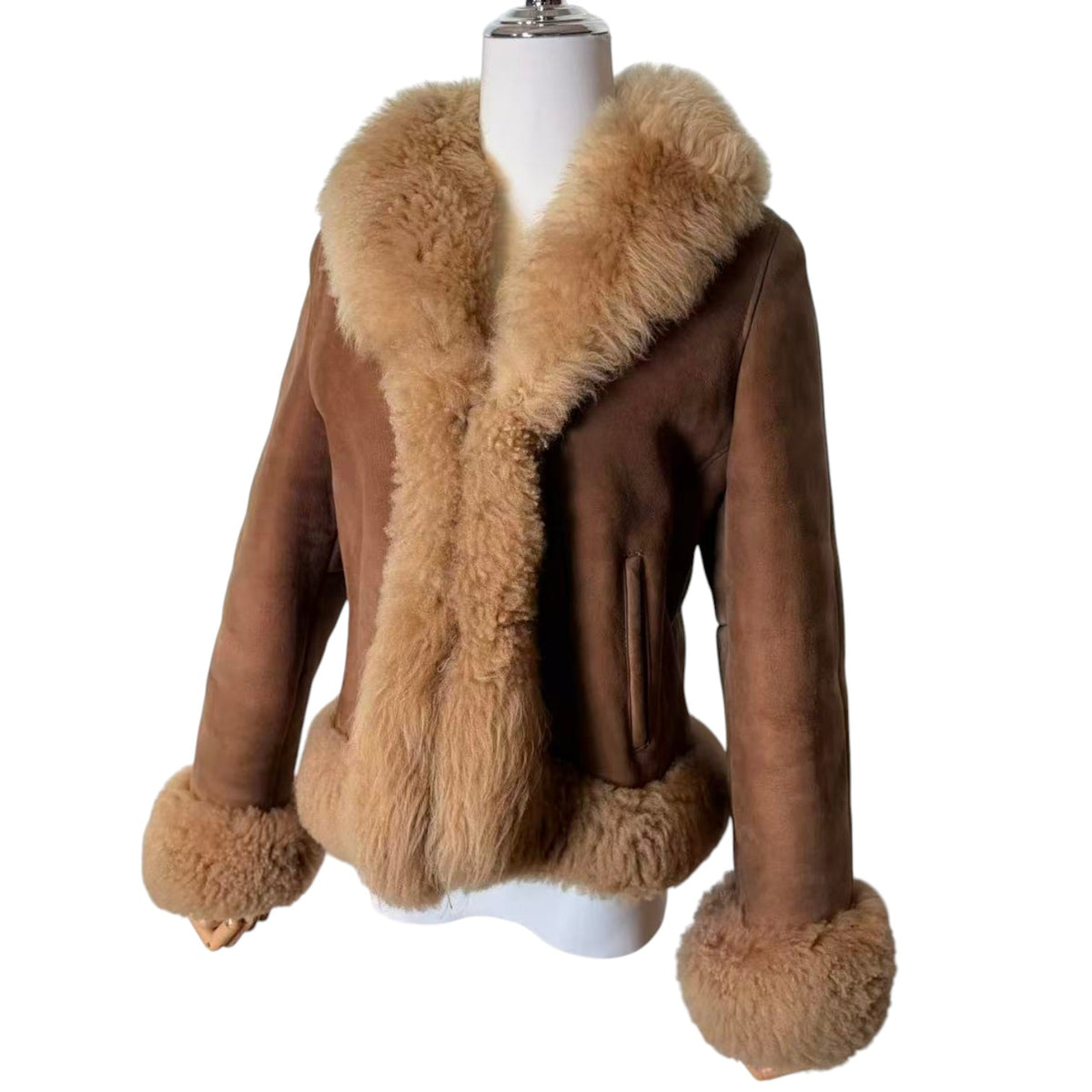 TURKISH SHEEPSKIN SHEARLING MOUTON FUR JACKET SHORT COAT LIGHT BROWN S