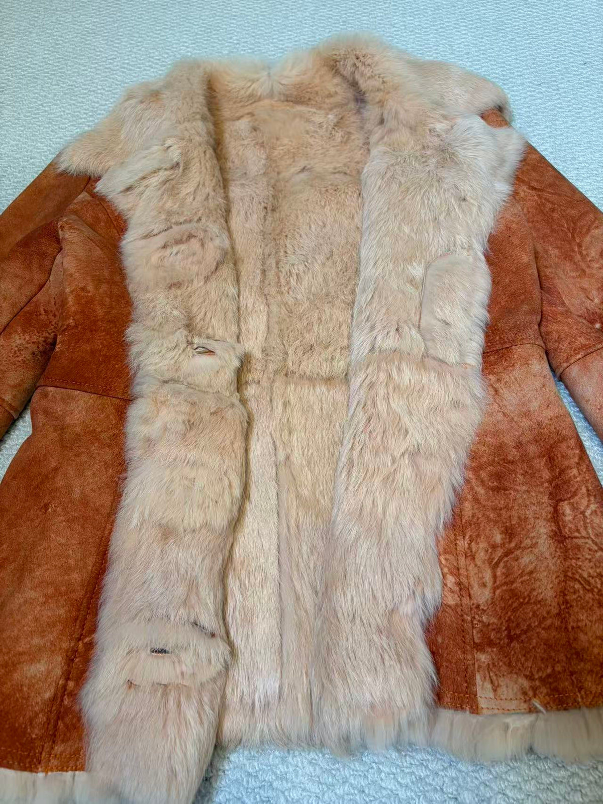 SHEEPSKIN SHEARLING MOUTON FUR SHORT COAT JACKET RARE ORANGE CAMEL SIZE S