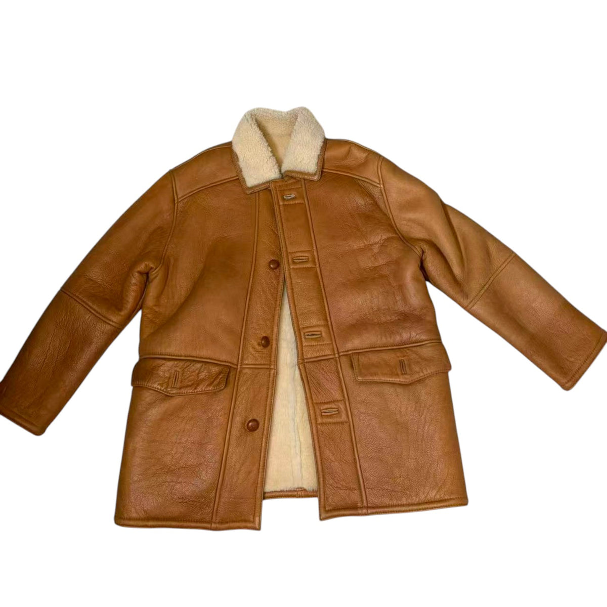 VINTAGE SHEEPSKIN SHEARLING MOUTON COAT JACKET HEAVY OVERSIZED ORANGE M
