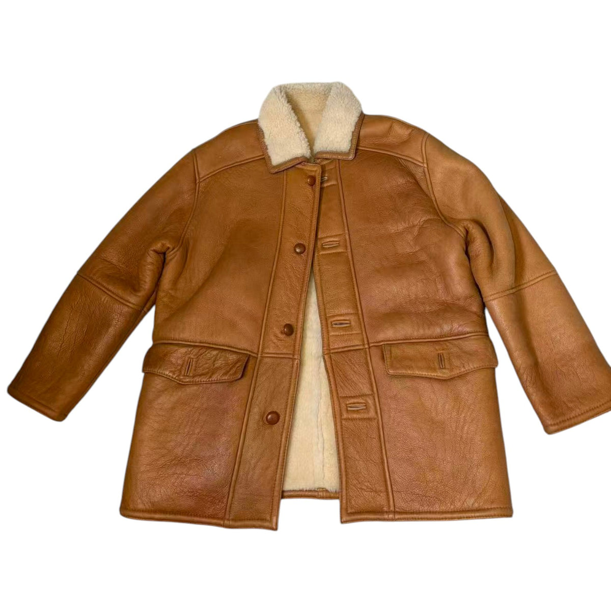 VINTAGE SHEEPSKIN SHEARLING MOUTON COAT JACKET HEAVY OVERSIZED ORANGE M