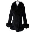 SHEEPSKIN SHEARLING MOUTON REAL FUR MID LENGTH COAT SHAWL COLLAR BLACK M