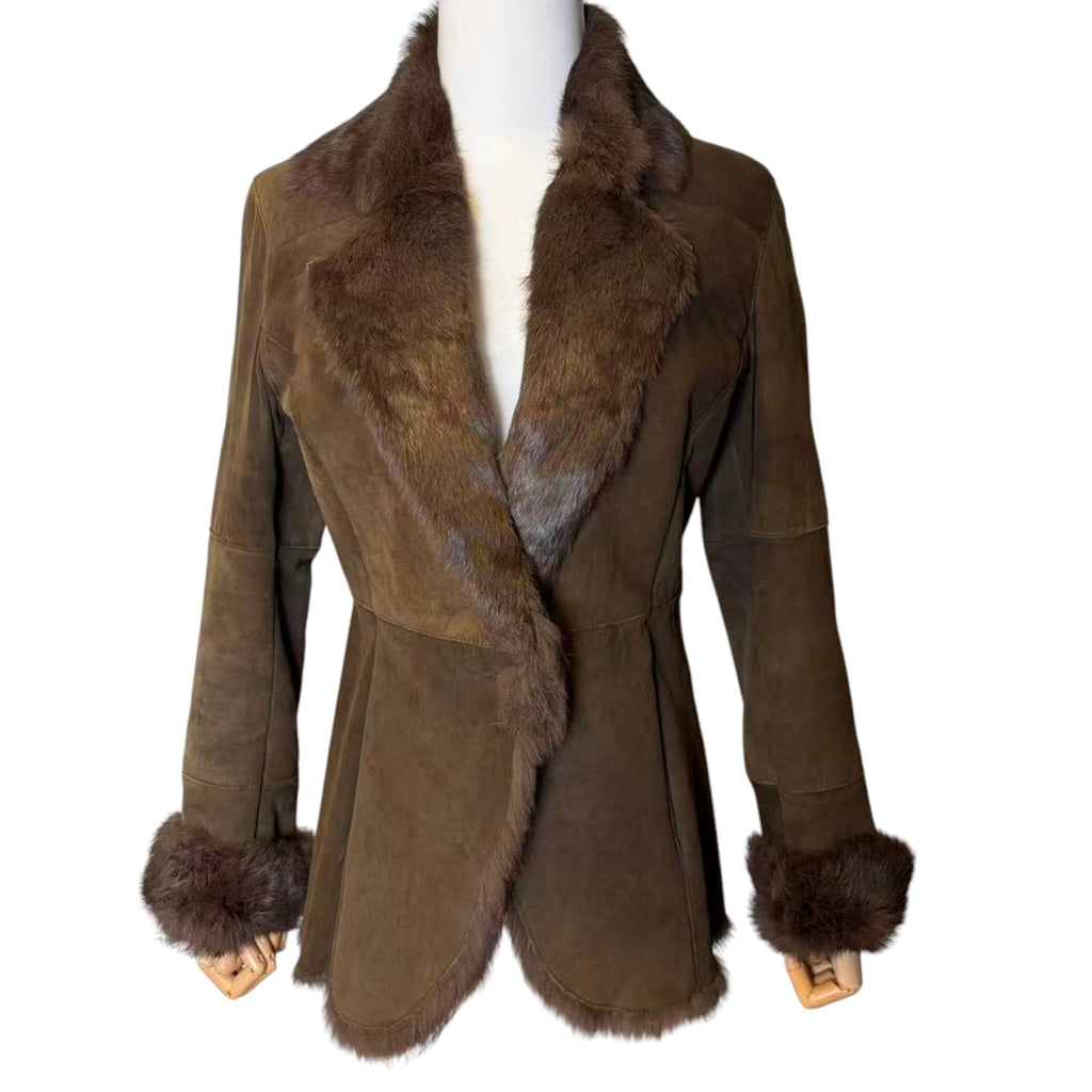 REAL RABBIT FUR SHEEPSKIN STYLE SHORT COAT JACKET DARK BROWN SIZE 11 M