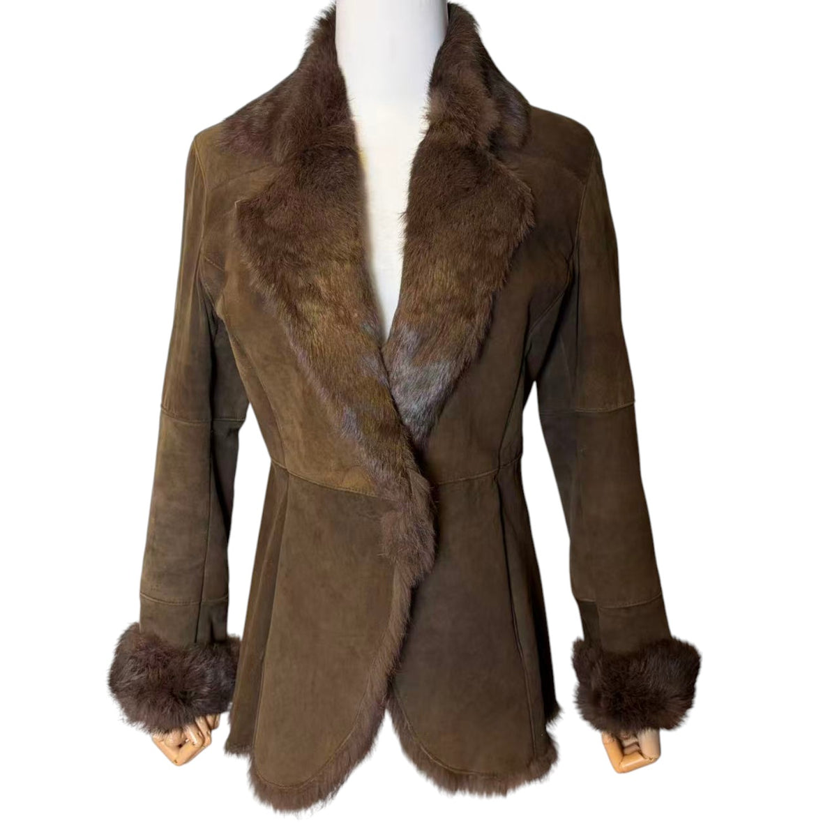 REAL RABBIT FUR SHEEPSKIN STYLE SHORT COAT JACKET DARK BROWN SIZE 11 M